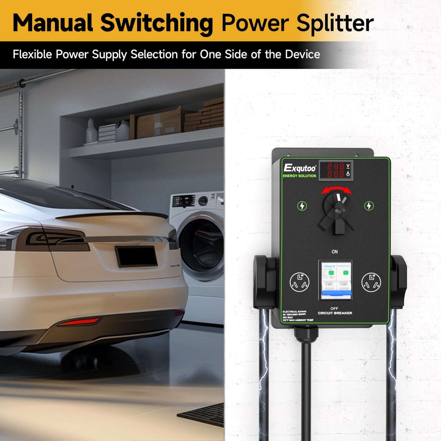 Manual Splitter Switch with Breaker, 3 Prong NEMA 10-30 Dual Socket Knob Selection Switch, 120/240 VAC Selective Charging Switch, Ideal for Ovens, EV, Dishwashers, Garbage Disposal