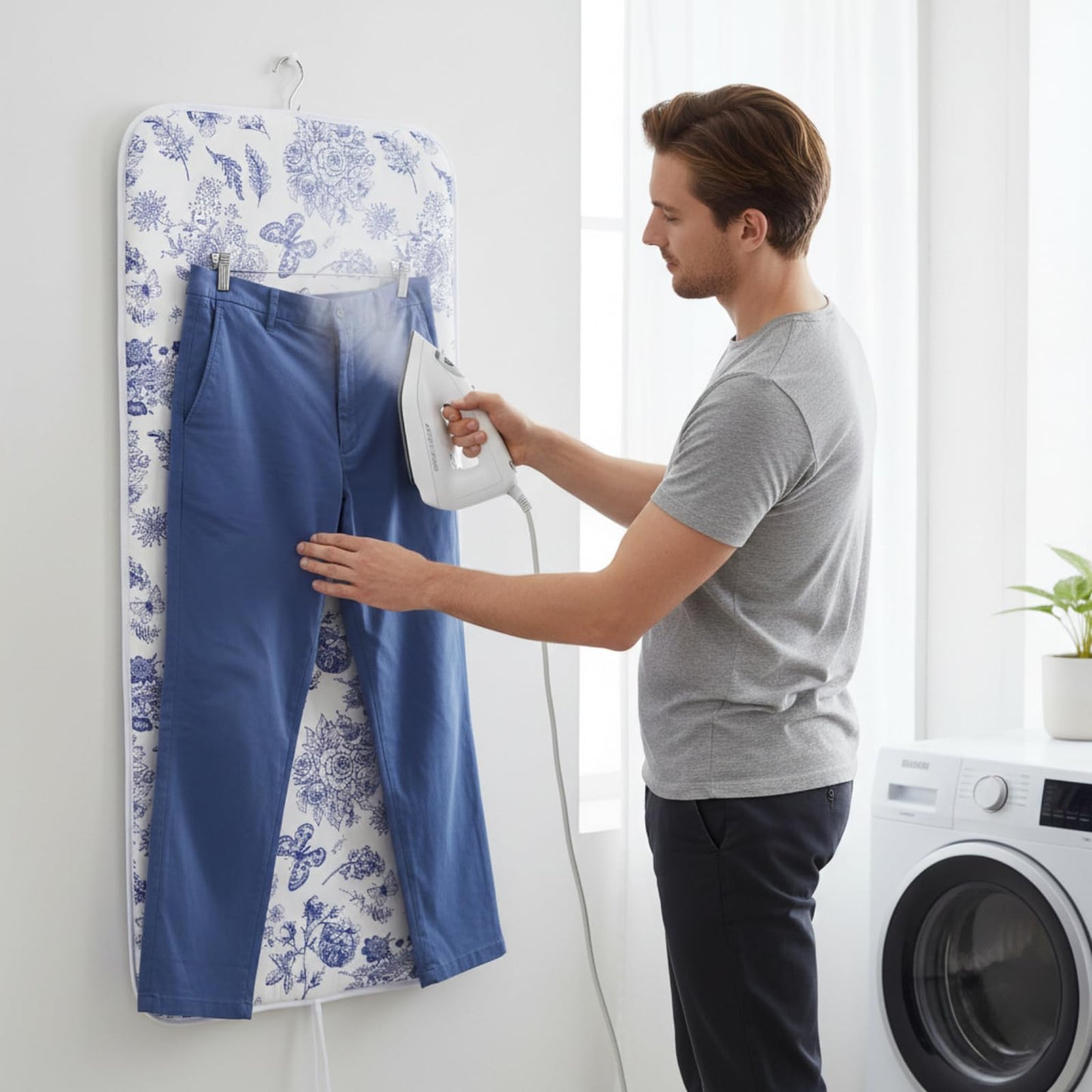 MinoCino Large Ironing Mat 31x59, Heat-Resistant Foldable Ironing Pad with Hanging Hooks, Portable Cotton-Top Ironing Blanket