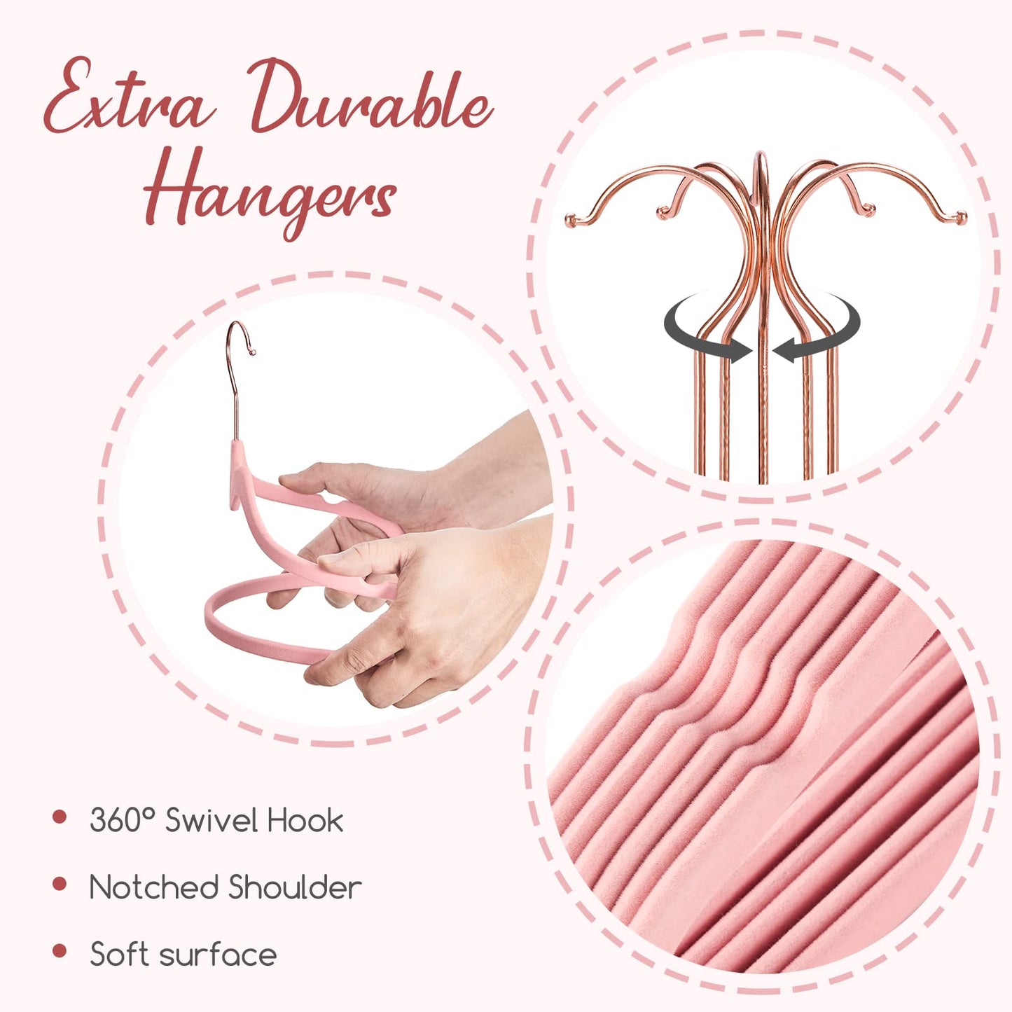 HOUSE DAY Pink Velvet Hangers 60 Pack, Non Slip Flocked Felt Hangers, Sturdy Velvet Clothes Hanger, Cute Heart Heavy Duty Coat Hanger, Ultra Slim Pink for Closet Space Saving