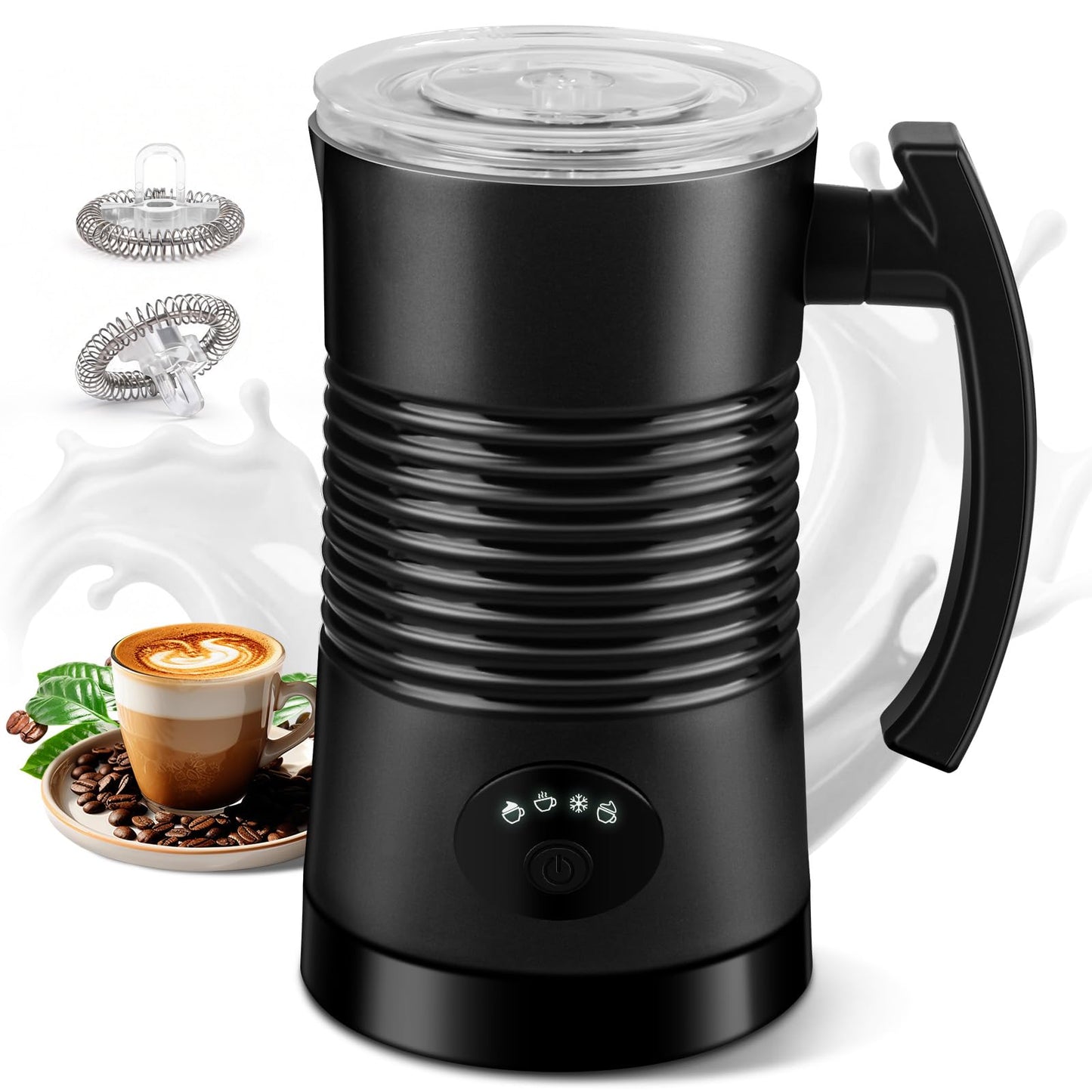 BXKEE Milk Frother and Steamer, 4-in-1 Electric Milk Frother and Warmer, Hot & Cold Foam Maker, 11.8oz Capacity, Fast Heating, Quiet Coffee Frother for Latte, Cappuccino & Hot Chocolate