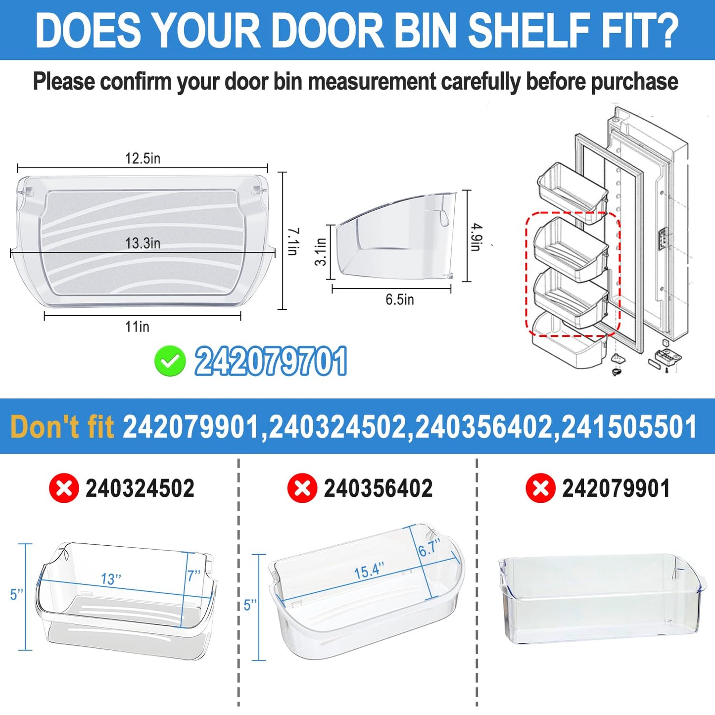 UPGRADED 242079701 Refrigerator Door Bin Replacement, Compatible with Frigidaire Kenmore Refrigerator Door Shelf Bin Parts 242011501 242011504 AP5270343 FFHB2750TS FGHB2868TF LGHD2369TF Door Shelf