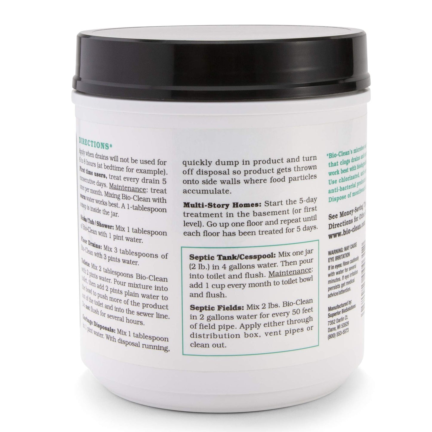 Bio-Clean Drain Septic 2# Can Cleans Drains- Septic Tanks - Grease Traps All Natural and 100% Guaranteed No Caustic Chemicals! Removes fats Oil and Grease, Completely Cleans Your System.