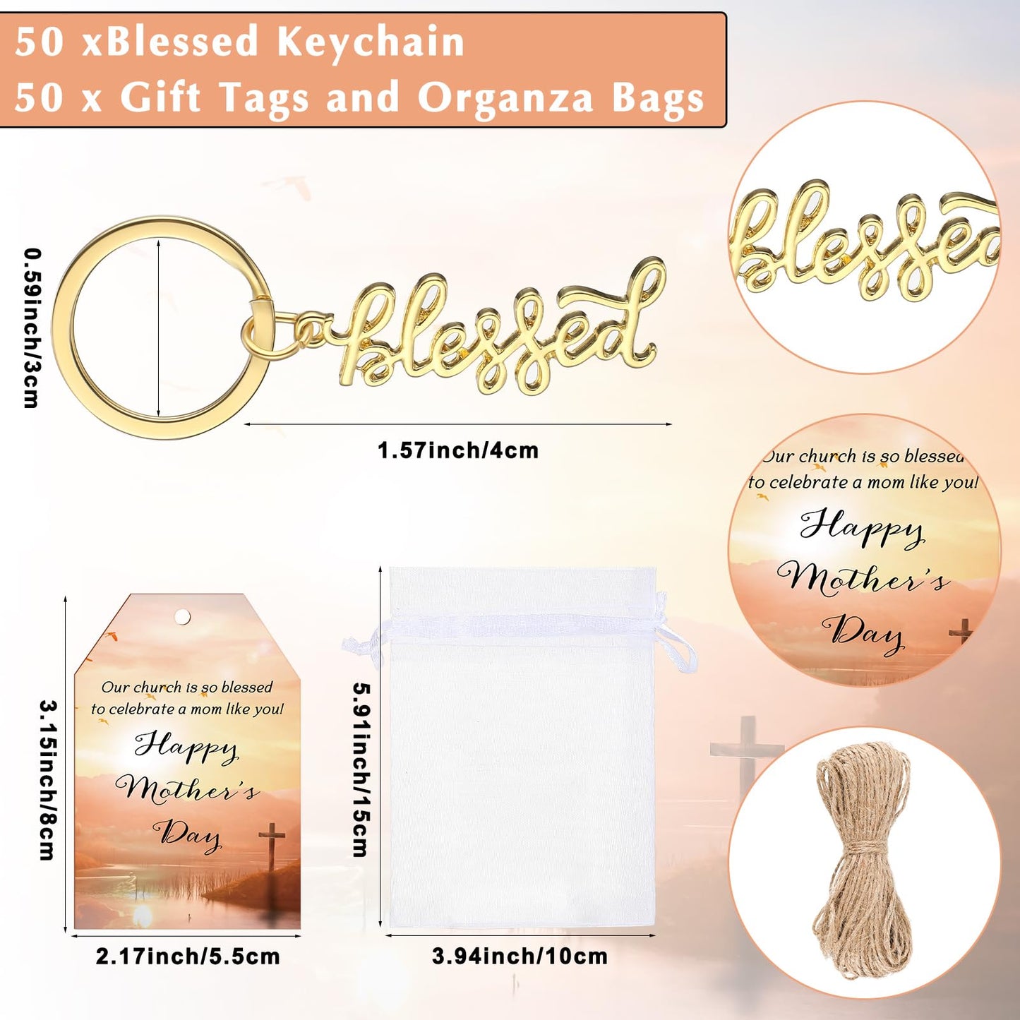 Spakon 50 Sets Church Gift Bulk for Mothers Day Blessed Bible Verse Ballpoint Pens Keychain Christian Cross Happy Mother's Day Tag