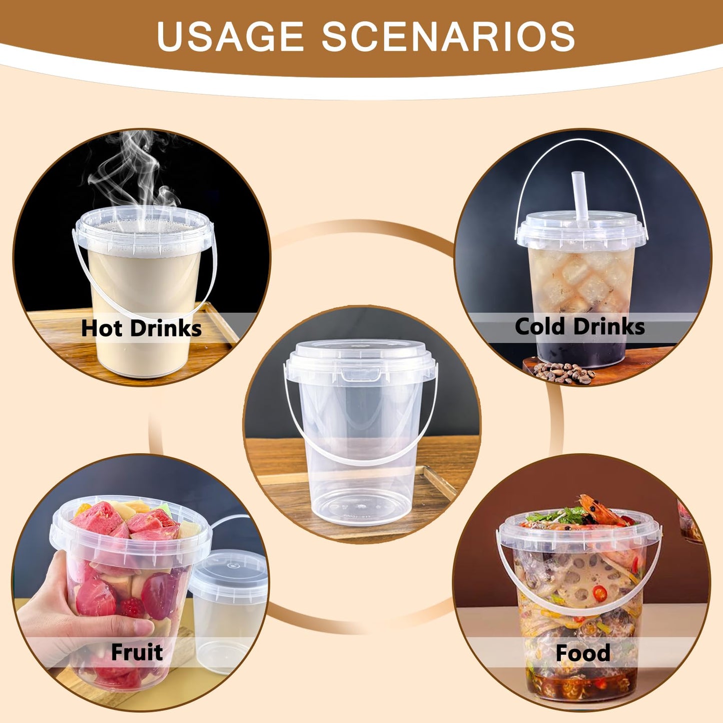 Qsqwsuye Set of 60 Large Plastic Cups with Lids and Straws 34oz Disposable Coffee Cups Clear Cups for Drinks Packs and Takebacks