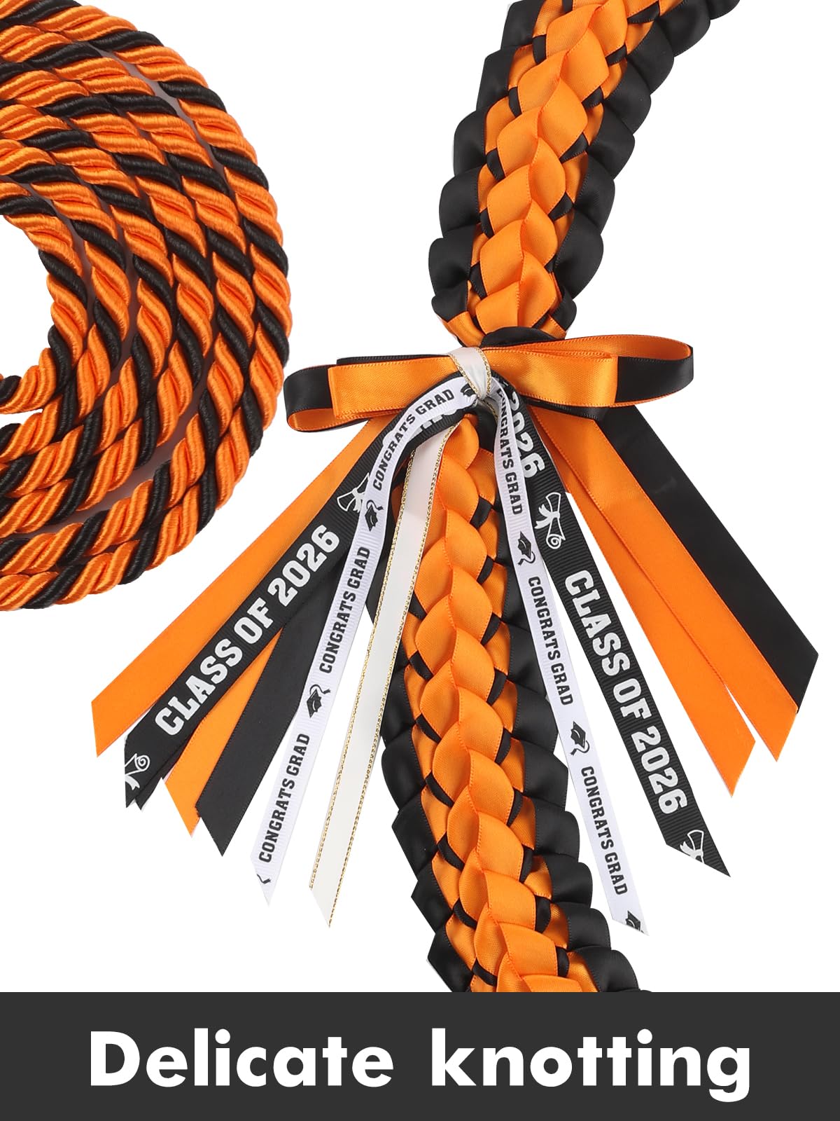TFTAFAN Graduation Leis and Graduation Honor Cords Class of 2026 Graduation Ribbon Lei Graduation Necklace Braided Necklaces gift for Student Gifts Party Supplies (12, Orange and black)