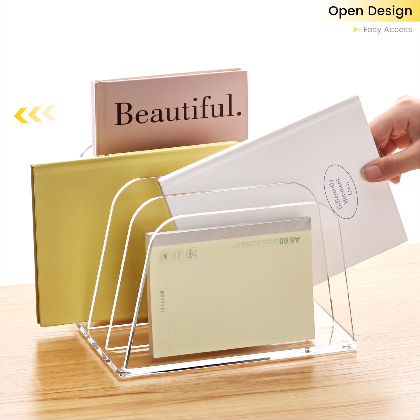 YUXUN Desk File Organizer,4-Section Clear Acrylic Desk Organizer,Vertical File Sorter Holder Organization for Office School & Classroom