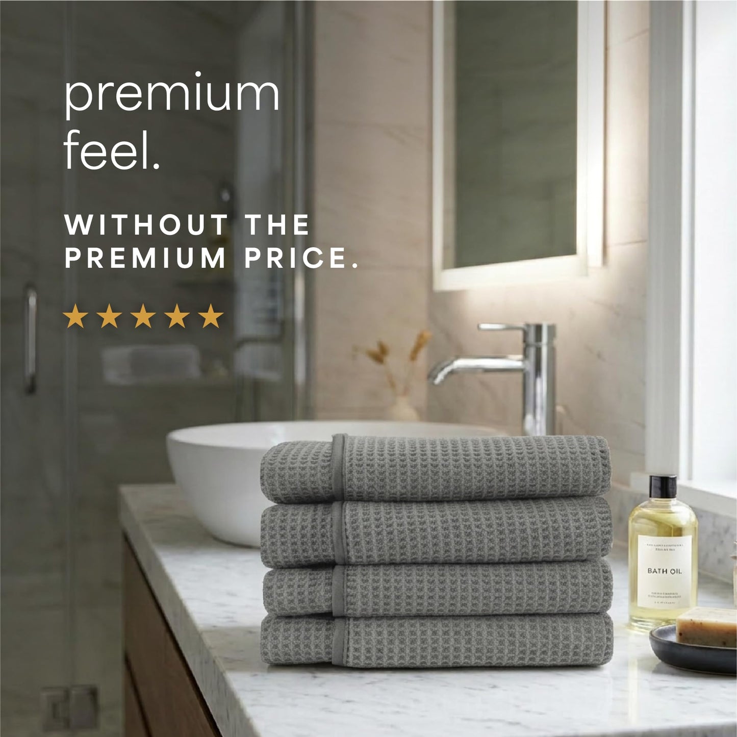 S&T INC. Aura Microfiber Waffle Bath Towels, 4 Pack, Quick-Dry, Ultra Absorbent, Lightweight Towels for Bathroom, 30 inches x 60 inches, 420GSM, Grey