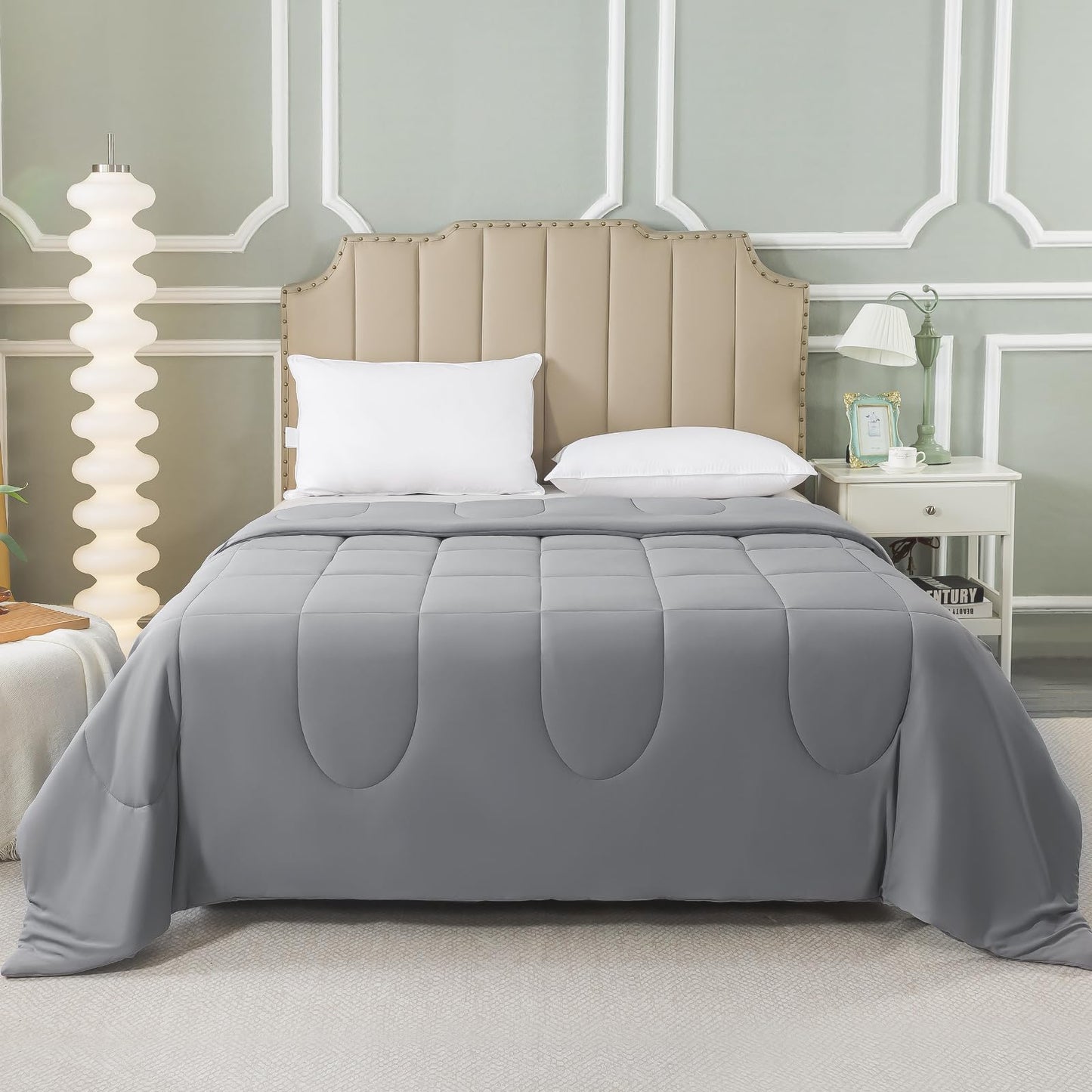 HYLEORY Cooling Comforter Queen Size - Summer Cooling Blanket for Hot Sleepers/Night Sweats, Double-Sided Cold Touch Silky Ice Comforters, Breathable Lightweight Beddings, Cool Gray, 90"x90"