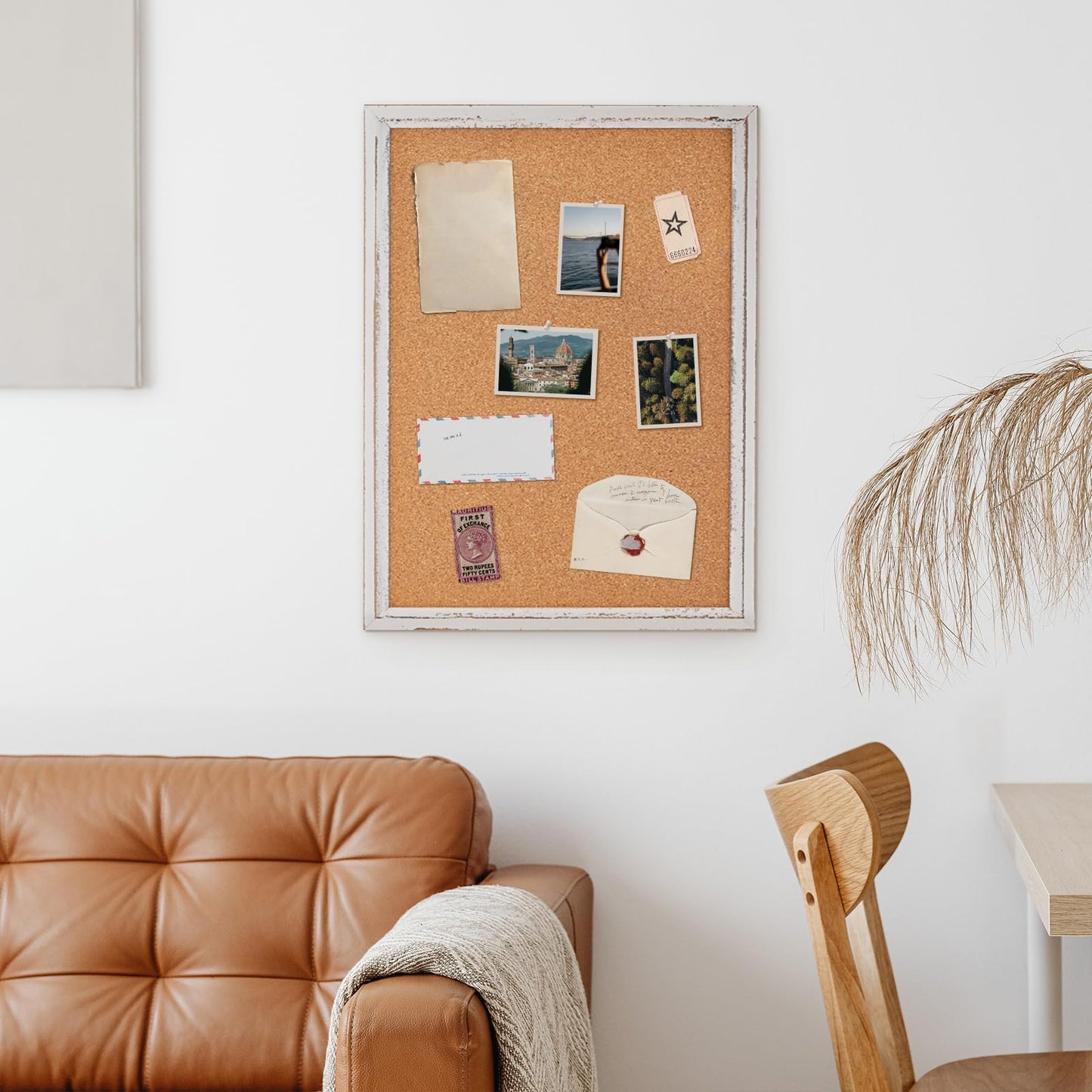 DOLLAR BOSS White Cork Board for Wall - 36 X 24 Inches, Rustic Wooden Frame Bulletin Board, Decorative Hanging Pin Board for Office & Home Decor