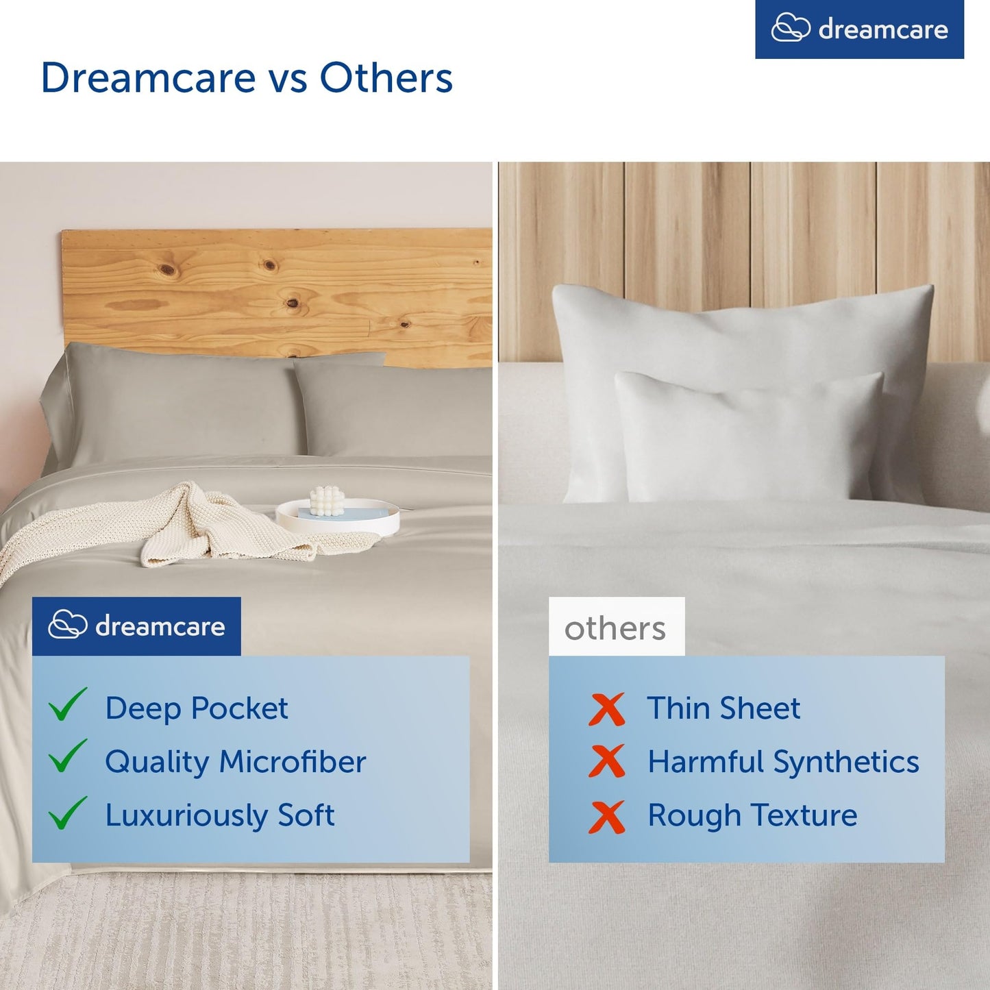 DREAMCARE King Size Sheets Set – 4 pcs Cooling Sheets – up to 21” Deep Pocket King Sheet Set – Hotel Luxury Sheets & Pillowcases – Superior Softness 100% Microfiber with Side Pocket - Beige