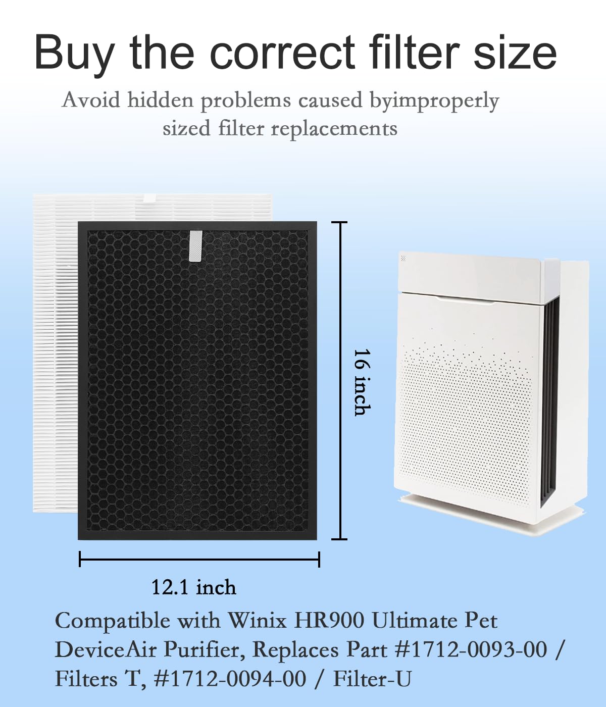 HR900 Replacement Filter T Set Compatible with Winix HR900 Ultimate Pet Air Purifier,H13 True HEPA + Activated Carbon Filter,Part Number 1712-0093-00 & 1712-0094-00/Filter U