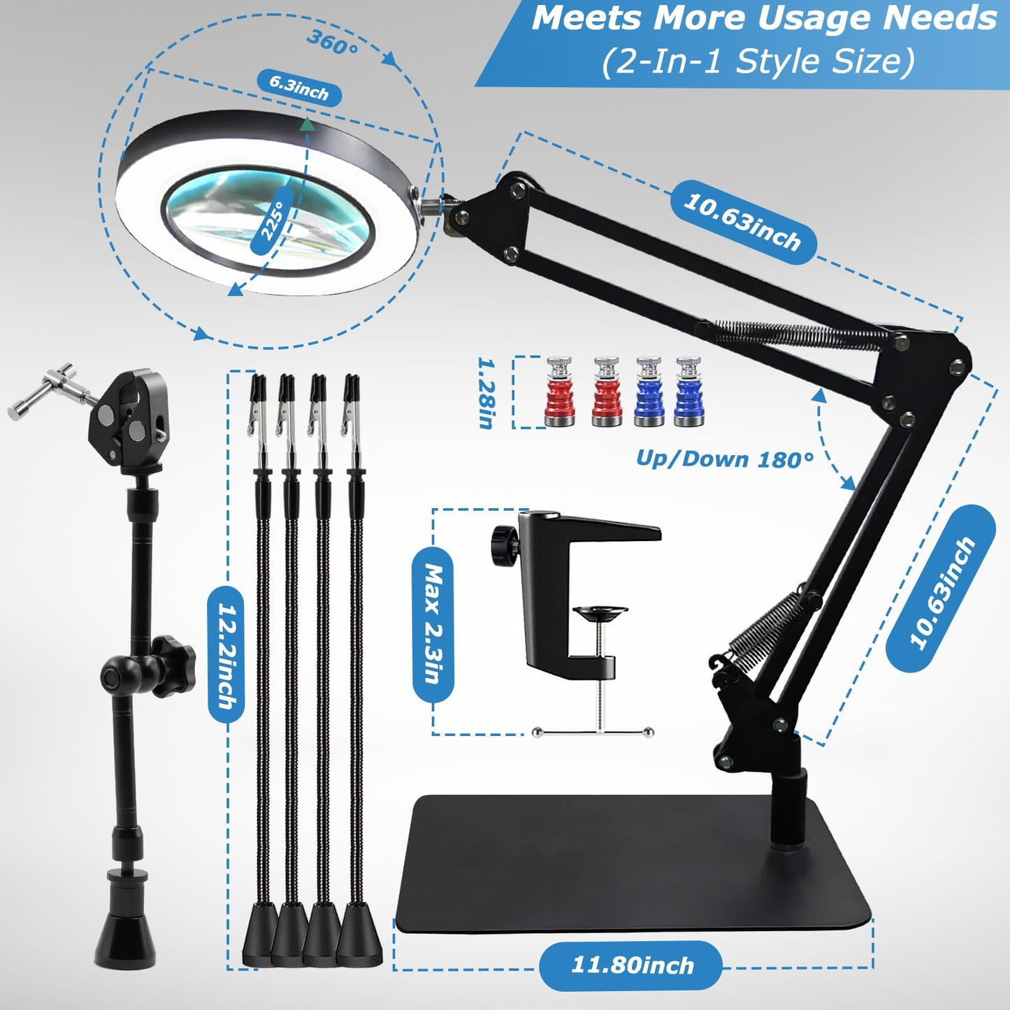 Magnetic Helping Hands Soldering Station, 10X LED Magnifying Lamp Large Soldering Station Kit, 360 Hot Air Gun Holder, 4 Magnetic Third Hand Soldering Tool & PCB Holder for Electronic Repair Soldering