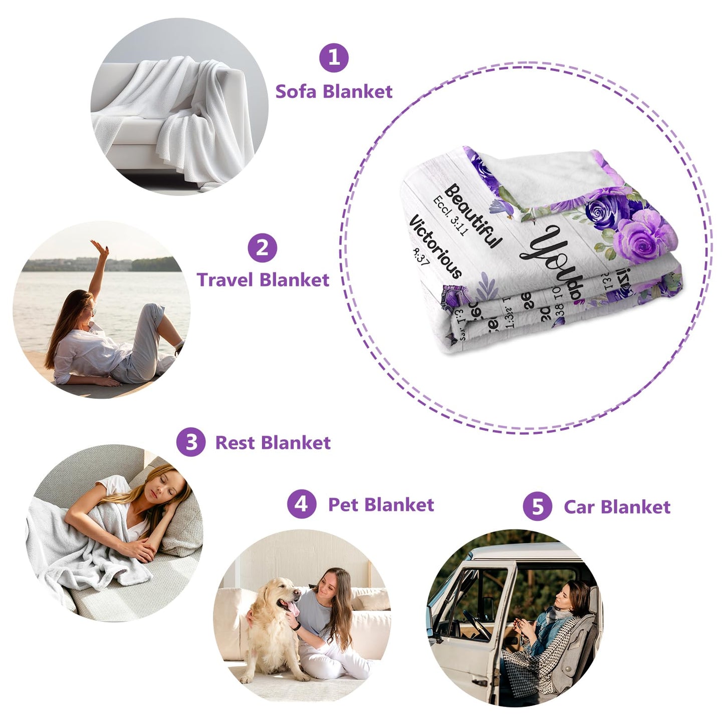 Purdicra Christian/Religious/Inspirational/Spiritual Birthday Gifts for Women, Baptism Gifts for Girl, Religious Gifts for Mom Sister Friend, Purple Blanket, Christian Throw Blanket 50" x 60"