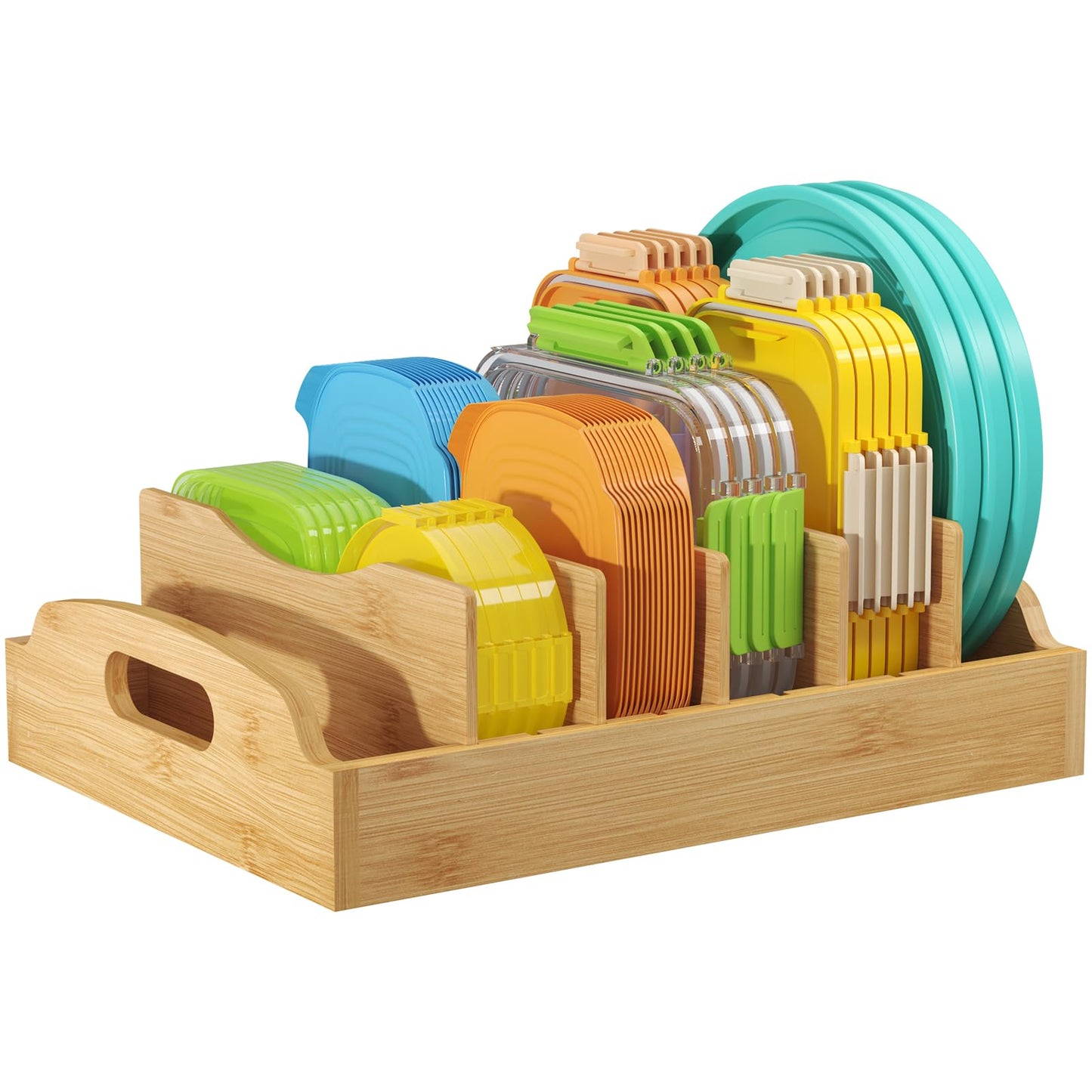 Lifewit Bamboo Lid Organizers for Inside Cabinet, Food Storage Container Lid Holder with 5 adjustable Inserts & 6 Sections, Kitchen Pantry organizer and storage, Large, 13.2" x 10"/34 x 25cm