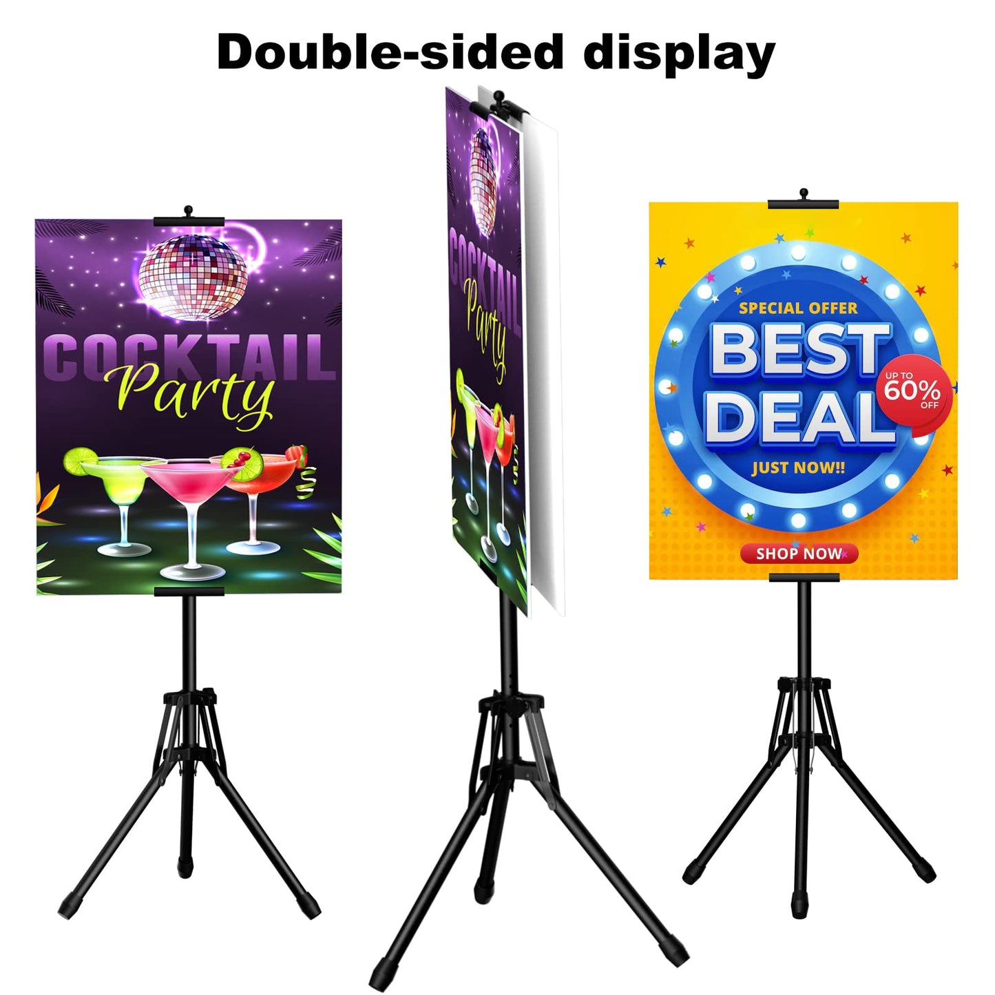 WHAUU 2Pack Double-Sided Sign Holder,Advertising Display Tripod Poster Stand,Adjustable Pedestal Sign Stand Height Up to 79 in, Poster Stand for Wedding,Restaurant or Business(Poster not included)