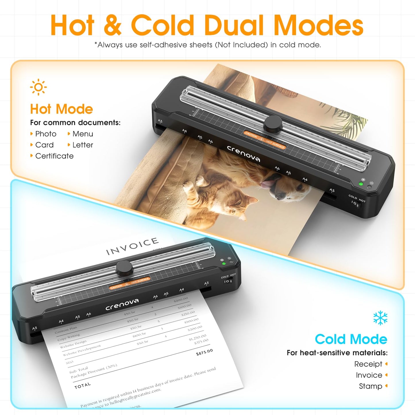 Crenova Laminator Machine with 12 Laminating Sheets, A3 Laminating Machine Hot & Cold with Trimmer Corner Rounder, Fast Warm Technology, 13-Inch Laminator for Home Office School Business (A3-12PCS)