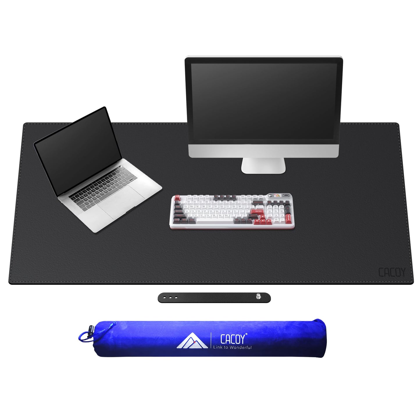 Cacoy 51" x 24" Leather Desk Mat, Office Desk Blotters, Large Computer Gaming Mouse Pad XXL, Waterproof PU Leather Laptop Table Cover Protector, Executive Desktop Accessories (Black)