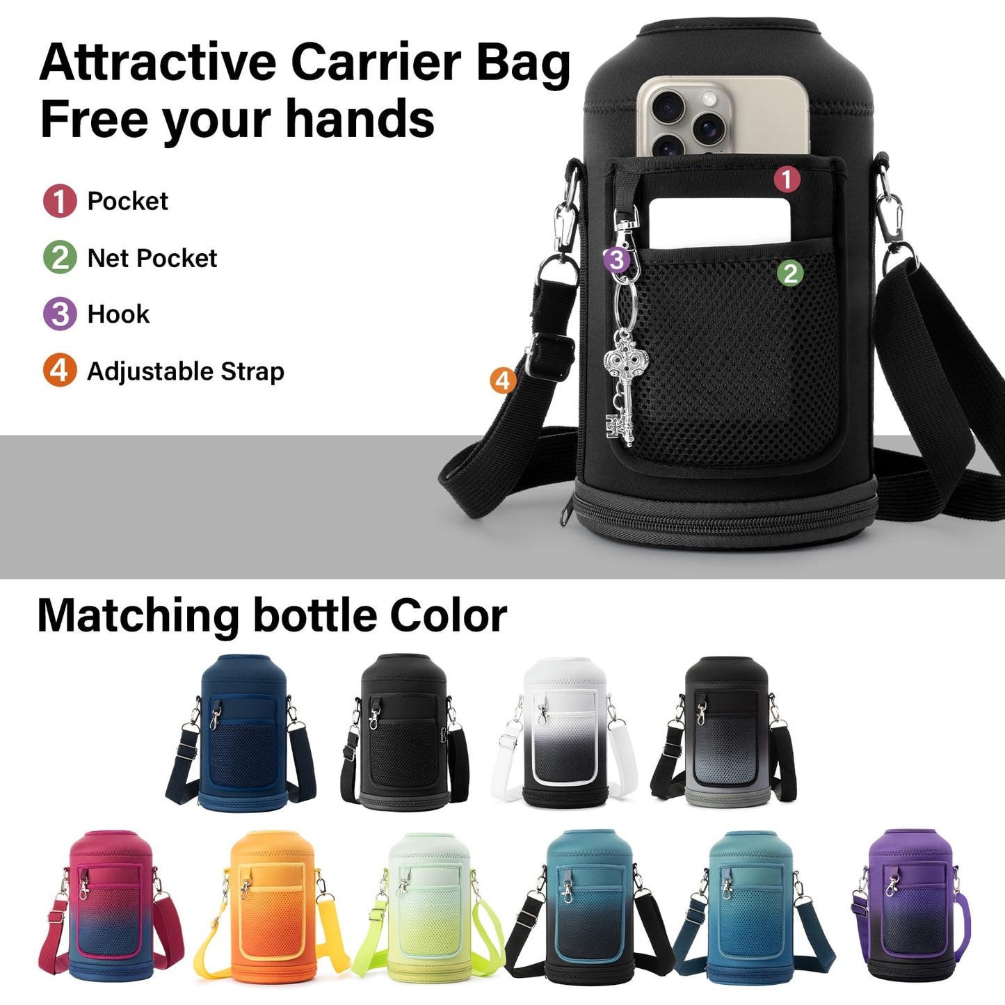 DYSANKY 1 Gallon Water Bottle Insulated | Thickened Stainless Steel Vacuum Metal Water Jug | Portable Sports Large for Gym and Hiking with Straw, Carrier Bag, Handle Strap | BPA-Free 128 oz