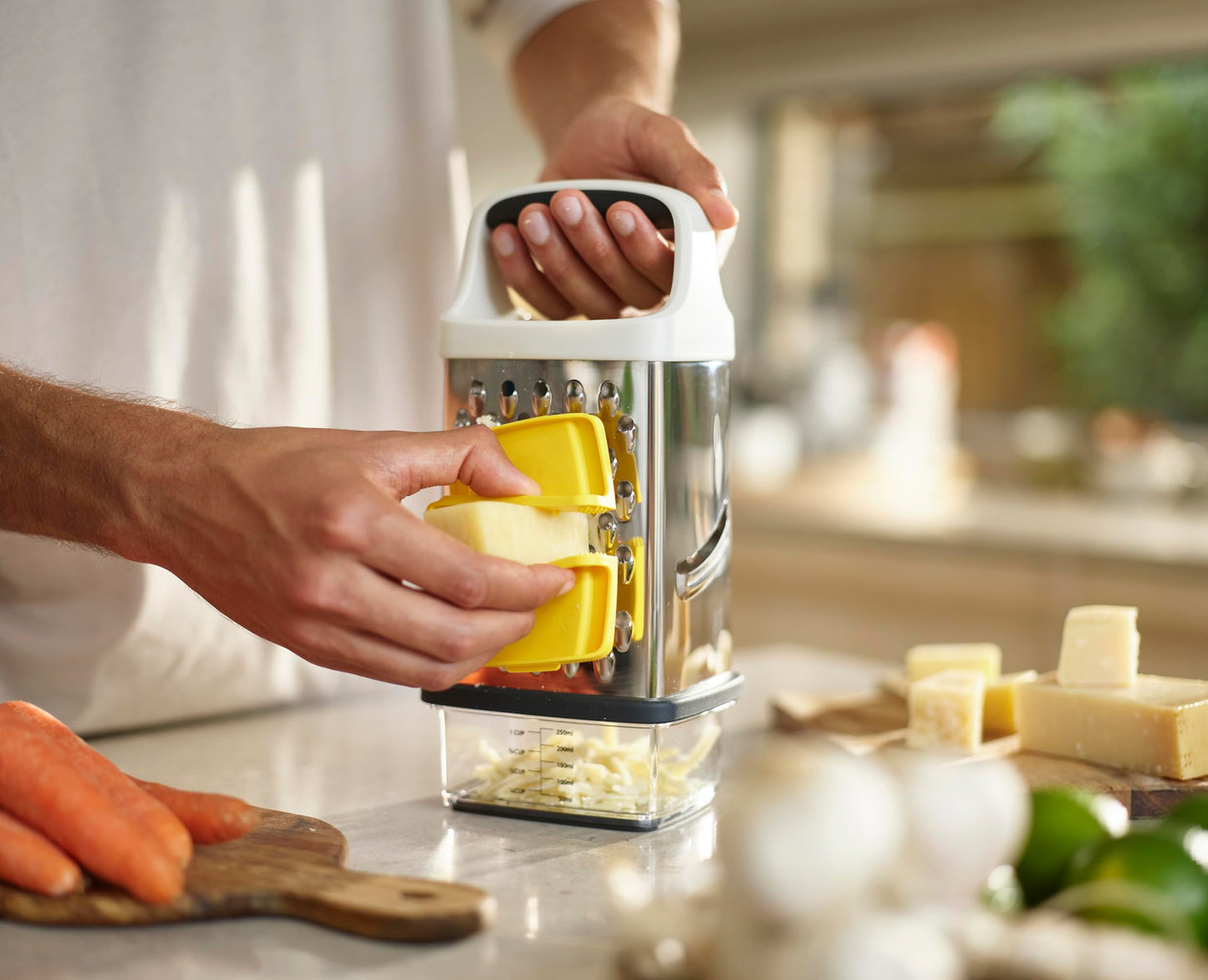 Joseph Joseph Multi-Grip Box Grater with Precision food grip, Stainless Steel blades for grating and slicing, non-slip base, Dishwasher safe