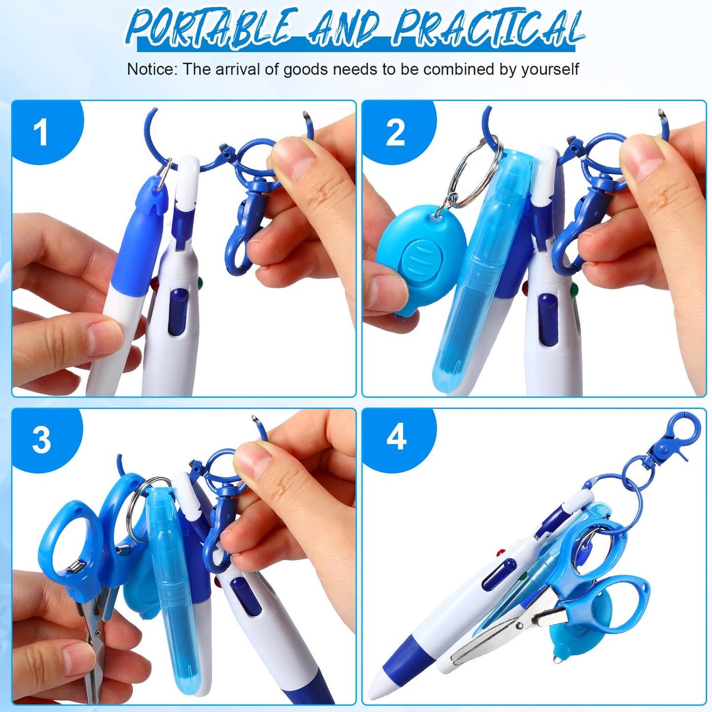 Glenmal 72 Pcs Badge Reel Mini Highlighter Nurse Pens Set with Mini Scissors Highlighter Retractable Neon Nurse Pen LED Keychain Clip Flashlight Key Ring for Nurse Accessories(Multicolor,Simple)