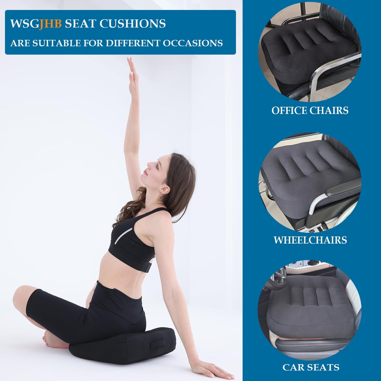 WSGJHB Office Chair Cushion Pillow Adult Car Booster Seat Cushions for Short People Effectively Increase Field of View Lower Back Fatigue Relief, for Cars Office Home Anti-Slip 18x18x4.7 inch Black