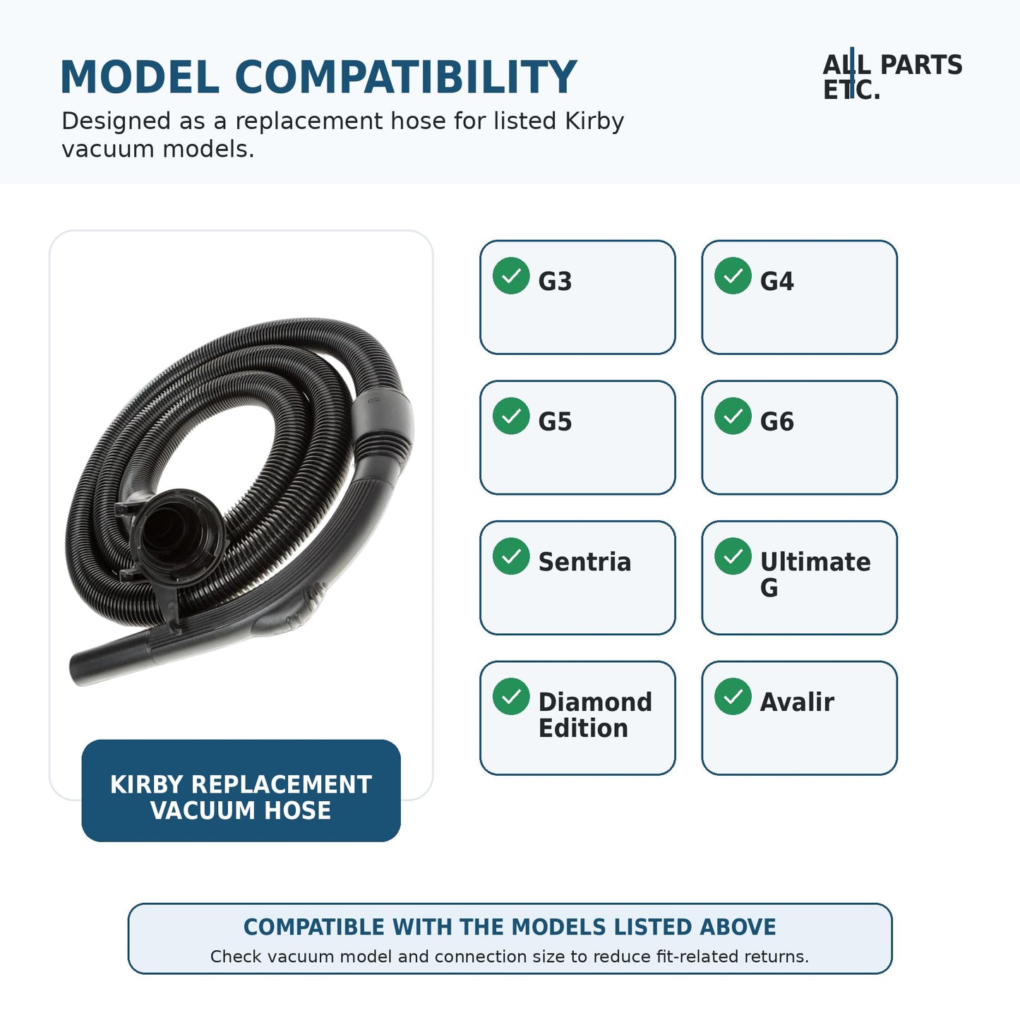 ALL PARTS ETC. 6 Ft Replacement Vacuum Hose for Kirby G Series (G3, G4, G5, G6), Sentria Models & Avalir Compatible with Ultimate G Diamond & More Vacuum Cleaner Hose Attachment