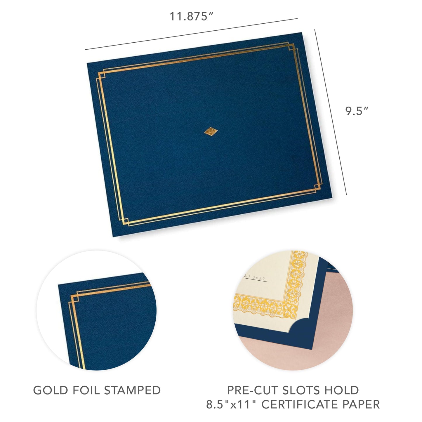 Gartner Studios Navy Blue with Gold Foil Detail Certificate Holders, Blue Award Holder, Navy Certificate Holder for Diploma, Fits 8.5" x 11" Documents, 36 Count (54516)