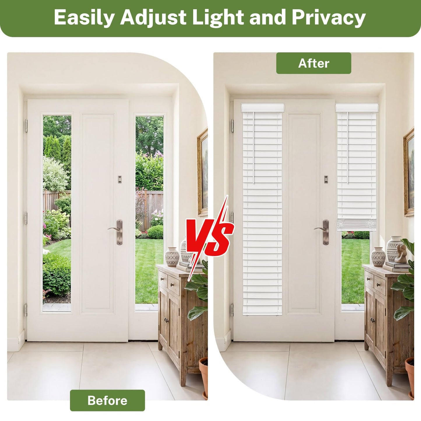 MiLin Cordless Sidelight Door Blinds 10"x 72" Horizontal Window Mini Blinds Faux Wood White Adjustable Tilt Wand Smooth, Privacy, Room Darkening Perfect for Sidelights & Front Door Entries 1 Pack