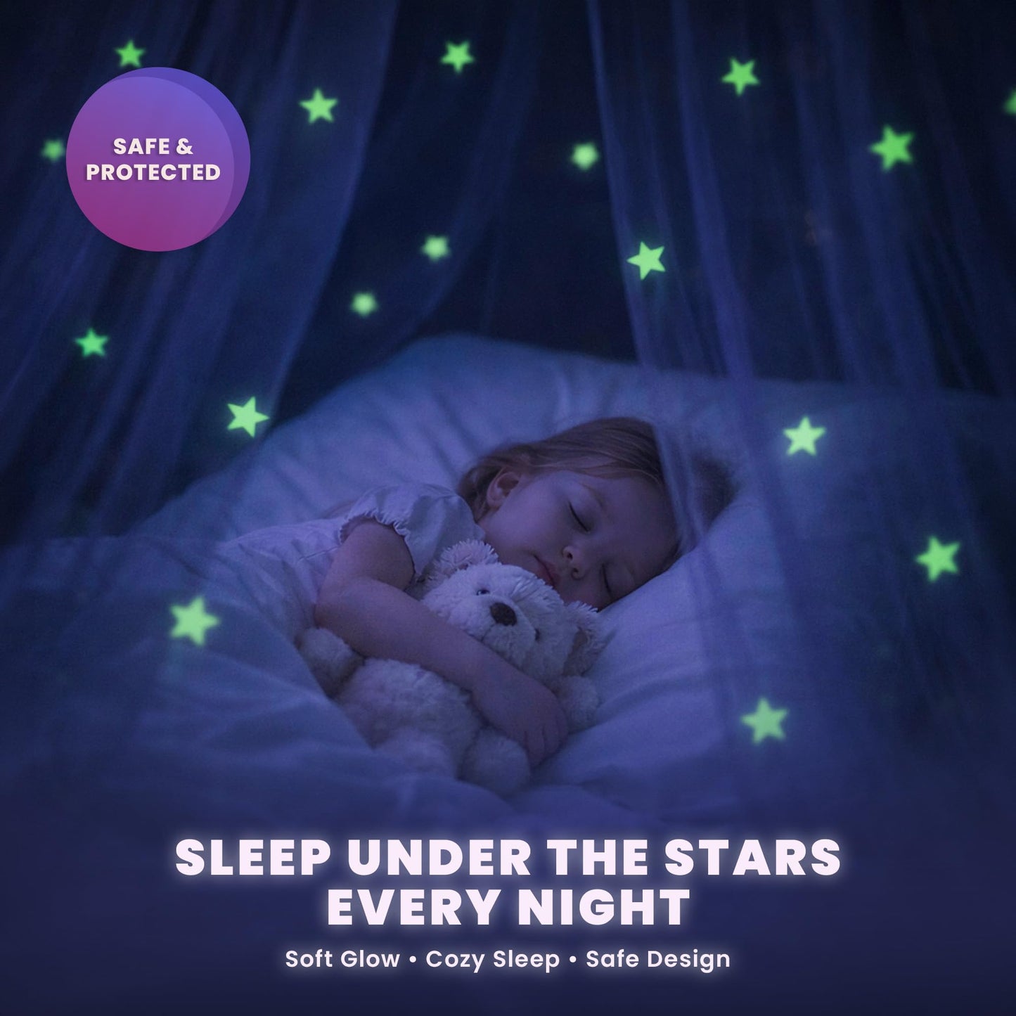 Bollepo Bed Canopy for Girls with Glowing Stars - Canopy Bed Curtains | Fits Single, Twin, Full, Queen Size Kids - Princess Bed Canopy | Rainbow Bedroom Accessories, Netting Room Decor, Ceiling Tent