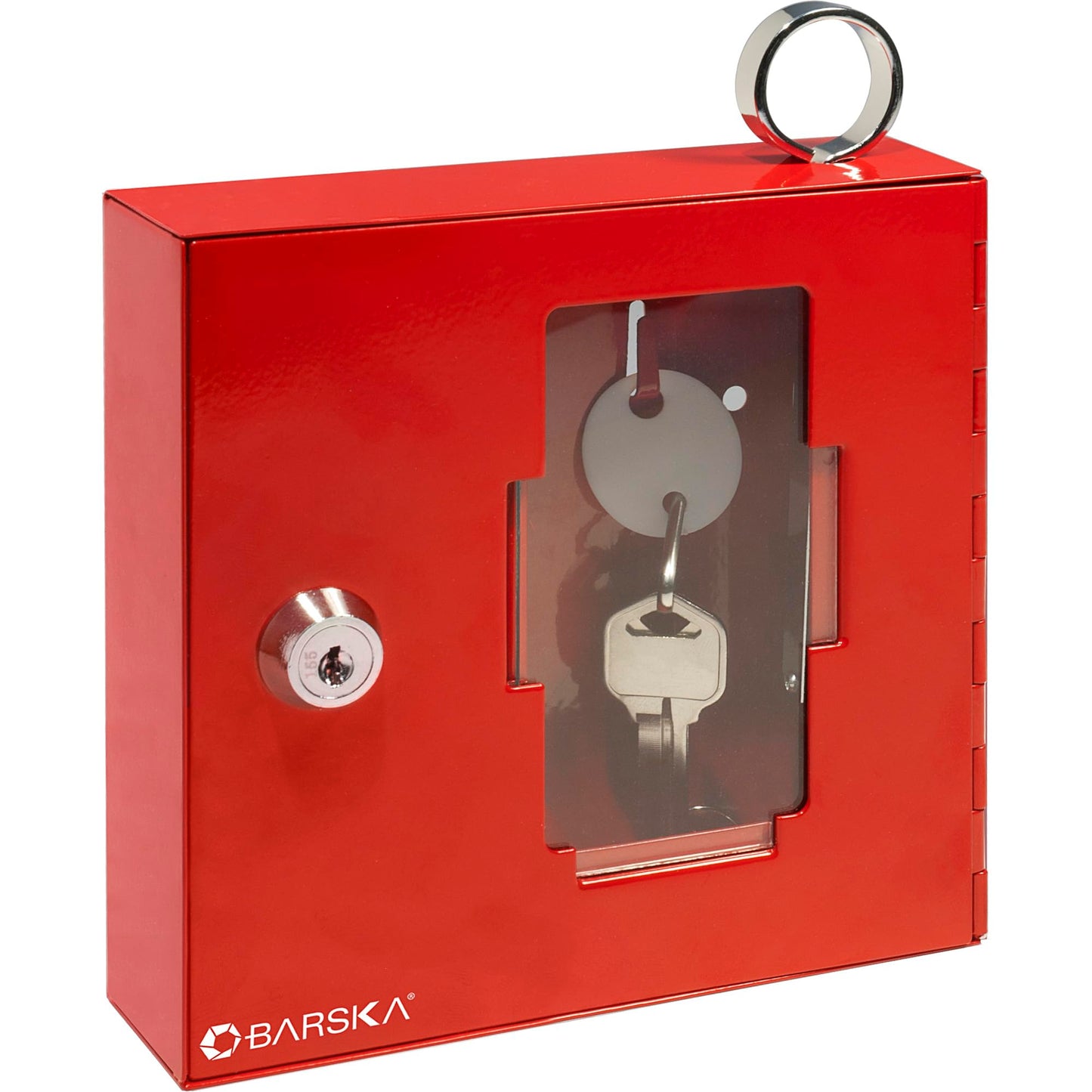 Barska Emergency Key Box with Breakable Glass and Hammer – Bright Red Steel Key Lock Box for Restricted Access – Wall Mount with Pre-Drilled Holes – Ideal for Home or Office Security