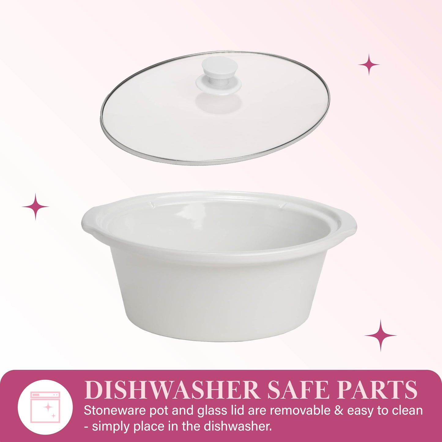 Paris Hilton 6-Quart Manual Slow Cooker, Naturally Nonstick Stoneware Ceramic Insert, Three Settings (Low, High, Warm), Dishwasher Safe Family Size Slow Cooker, White
