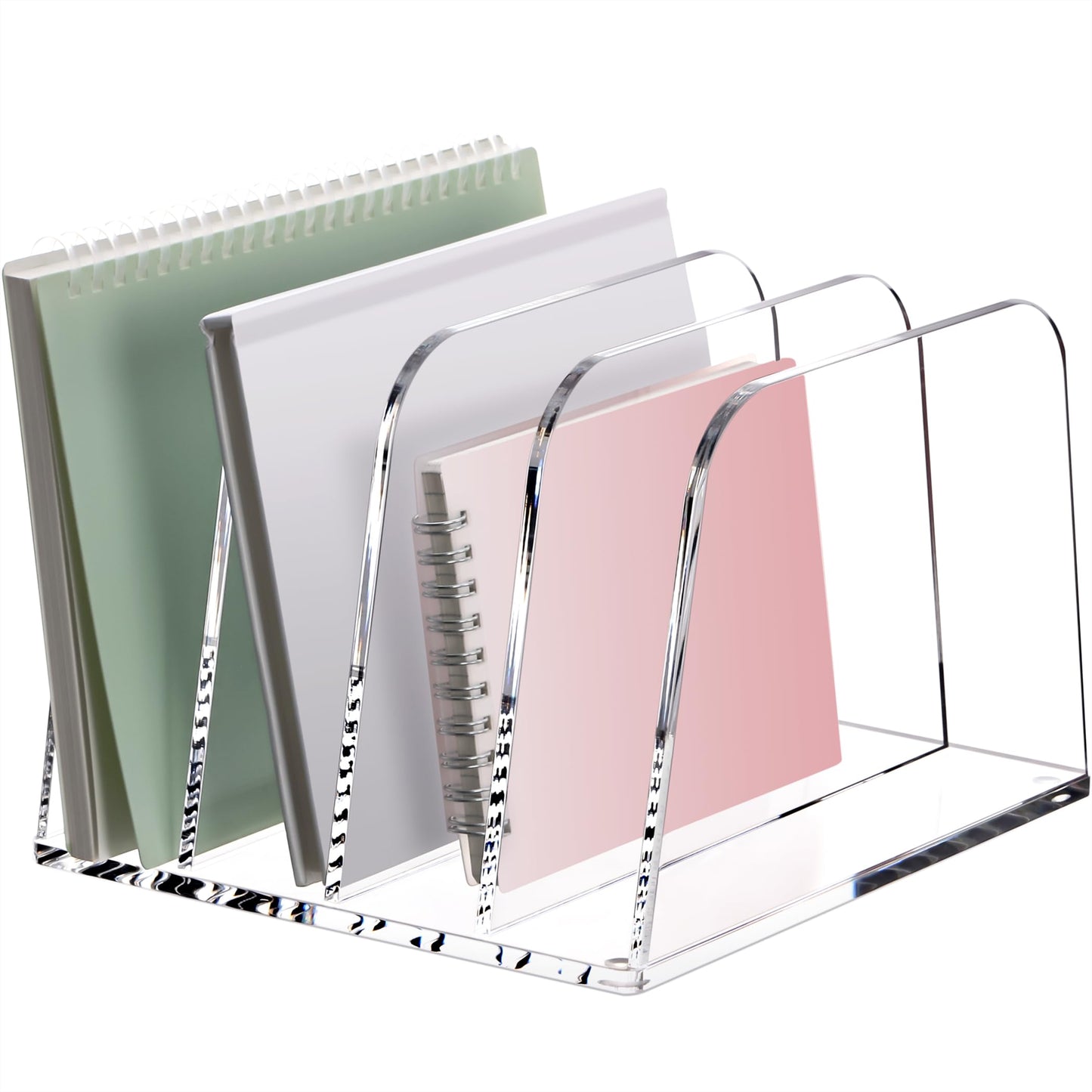 YUXUN Desk File Organizer,4-Section Clear Acrylic Desk Organizer,Vertical File Sorter Holder Organization for Office School & Classroom