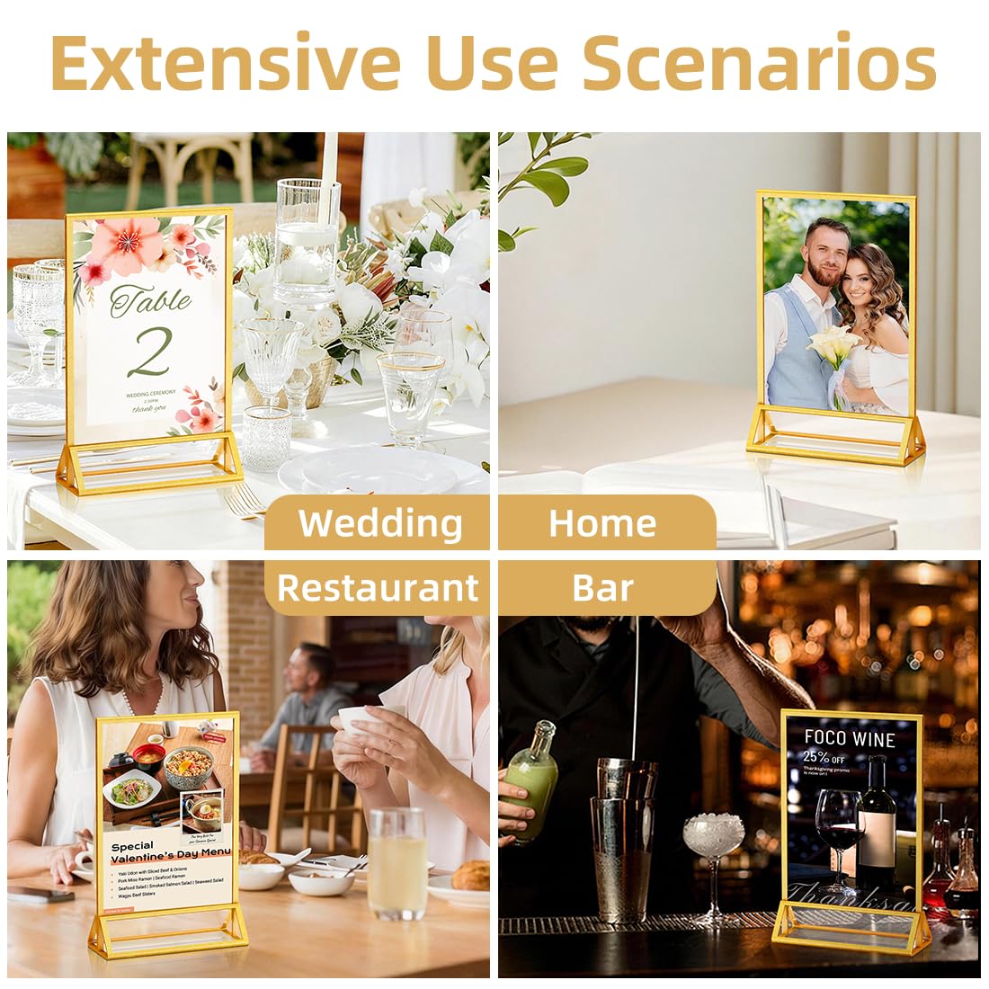 PPH-Sisy 5x7 Acrylic Sign Holder, 14 Pack Gold Picture Frame Double-Sided Clear Acrylic Sign Holder Flyer Menu Holder, Wedding Table Number Stands, Photo Frames for Office Home Event