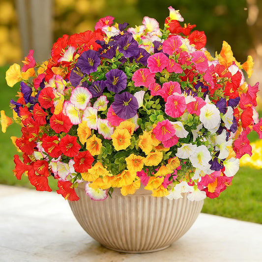 18 Bundles Artificial Flowers for Outdoor Spring Summer Decor, Realistic Fake Plant Morning Glory, UV Resistant Silk Faux Flowers for Garden Porch Patio Yard Balcony Home Decoration (6 Mix Color)