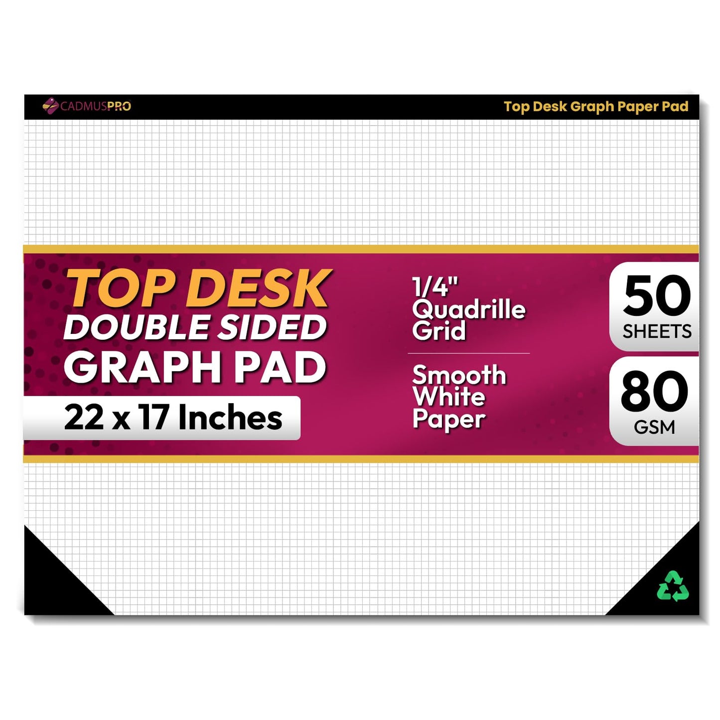 CADMUSPRO Top Desk Graph Paper Pad 22x17 Inch, 50 Sheets, Double-Sided 80 GSM Large Quadrille Grid Paper for Drafting, Design, Art, Architecture and Academic Use