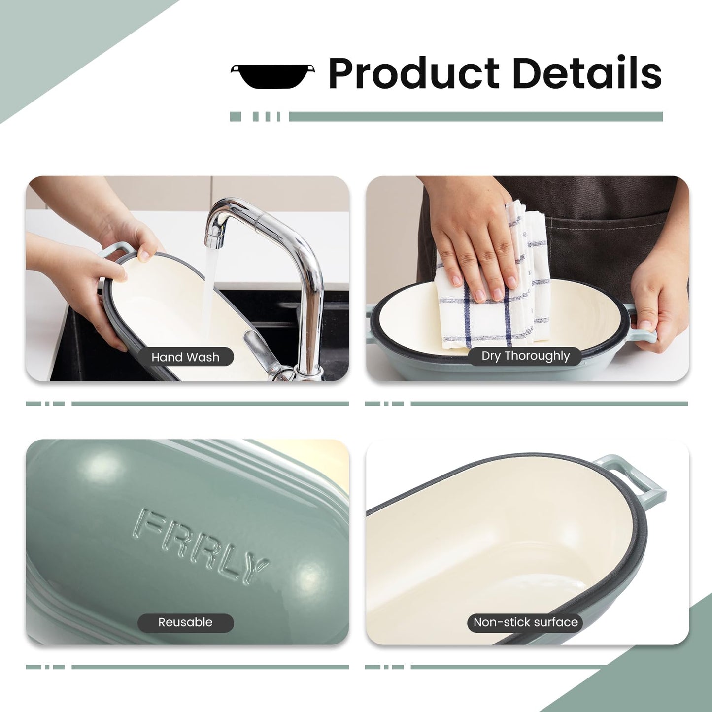 FRRLY Enameled Cast Iron Dutch Oven for Sourdough Bread Baking,9 x 5-4/5 Inch Oval Cast Iron Bread Pan with Lid,Dutch Oven for Homemade Sourdough Baking,2.8QT Meatloaf Pan,Oven Safe
