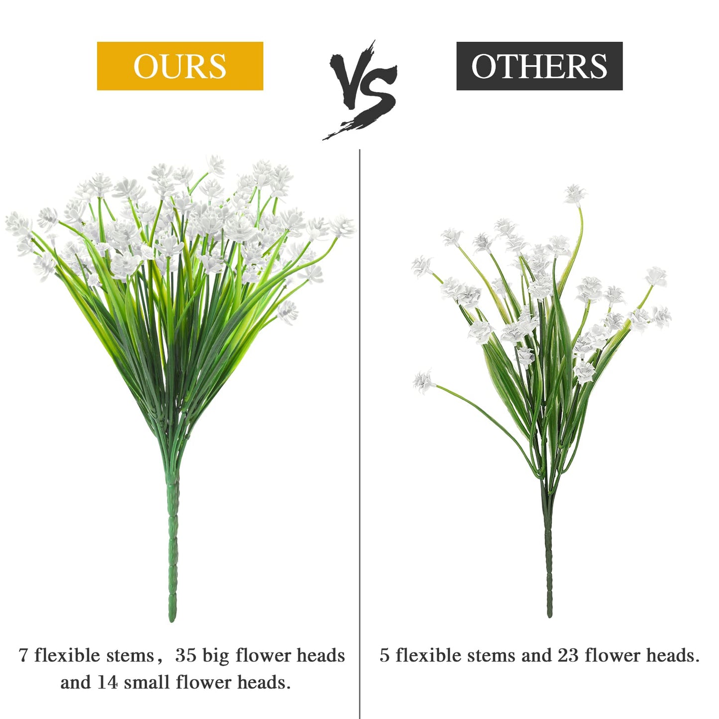 AmyHomie 20 Bundles Artificial Flowers for Outdoor Outside Spring Summer Decoration UV Resistant Faux Flowers No Fade Fake Plastic Plants Garden Porch Window Box Decorating (Pure White)