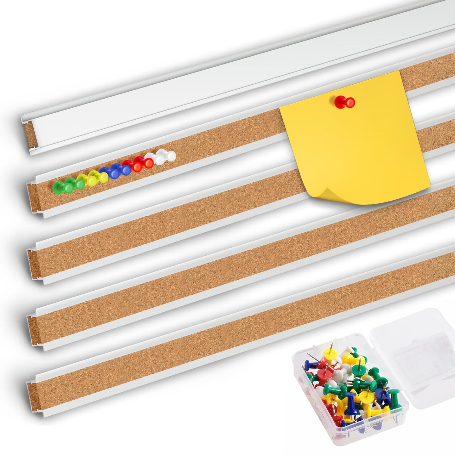 Cork Bulletin Board Strips for Wall, 5pcs Cork Strips Aluminum Frame Bulletin Bar Strip for Classroom, Office, Walls (47.2"×1.1")