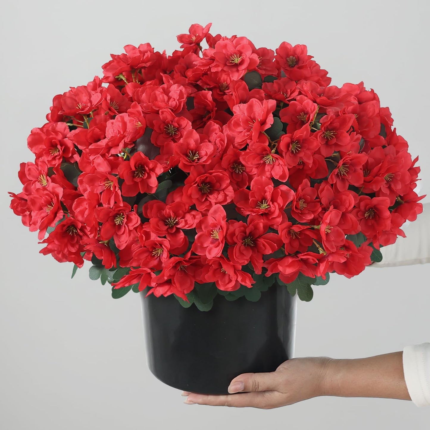 YXZZWL Set of 2 Artificial Azalea Flower Topiary Trees - Fake Silk Flower Potted Plants, Sun-Resistant Faux Outdoor Azalea Bushes for Front Door, Garden, Yard, Farmhouse Decor (Red)