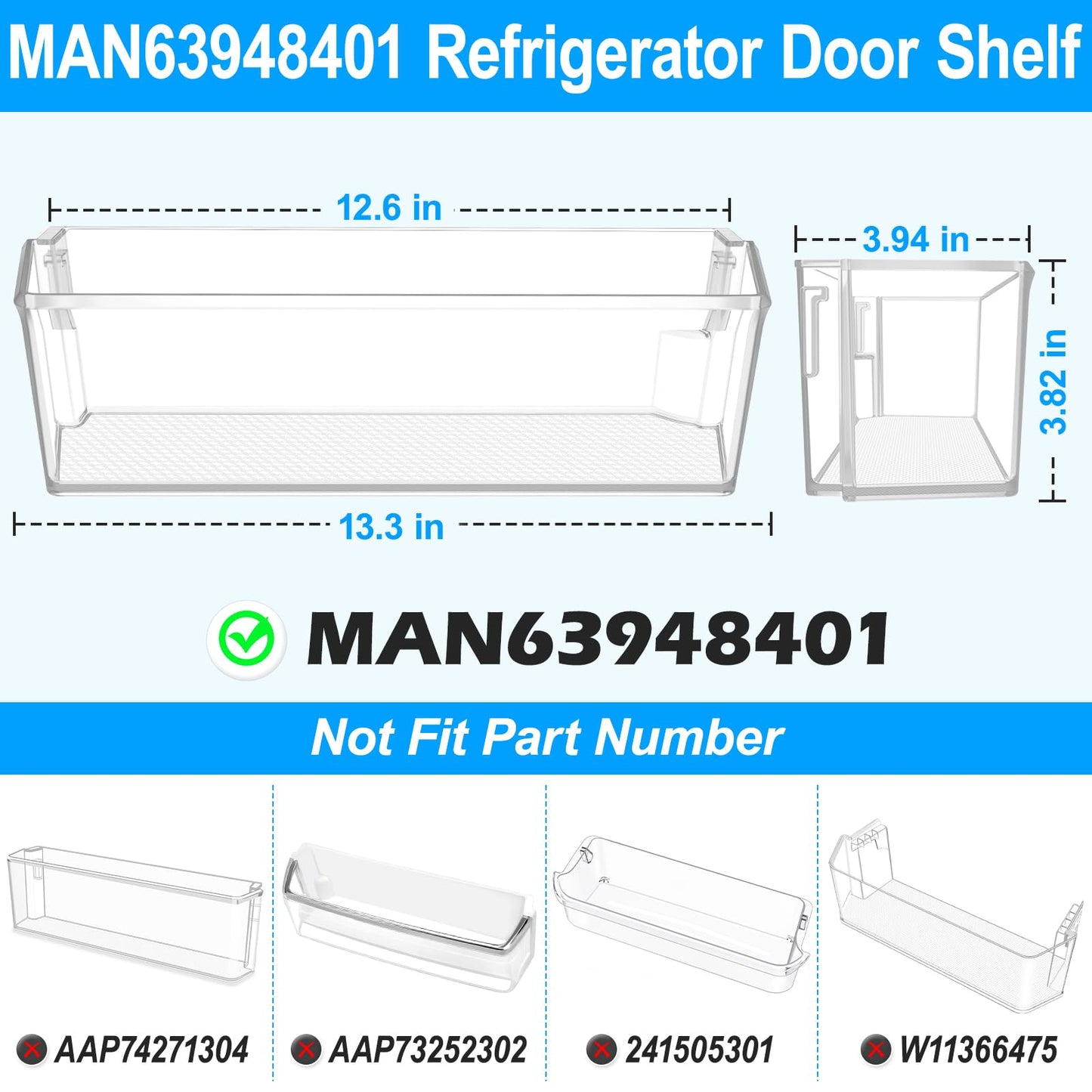 Upgraded MAN63948401 Refrigerator Door Bin Compatible with Kenmore LG Refrigerator Door Shelf Parts MAN63948404 MAN63948402 LG Fridge Shelf Replacement LMXS28626S LFXS26973S LFXC22526S Left Shelves