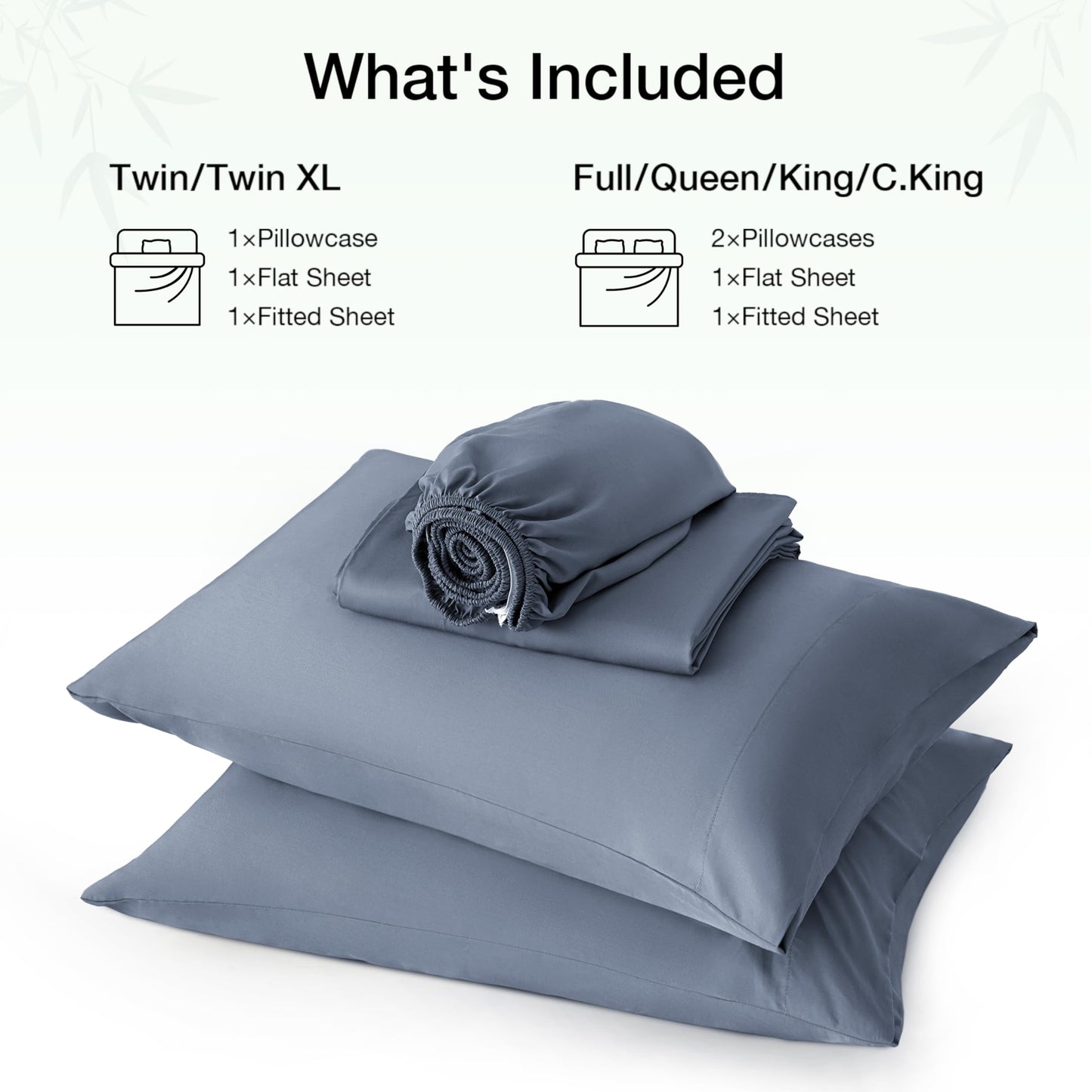 Love's cabin 4 Piece Queen Sheet Set, 100% Rayon Derived from Bamboo, Cooling & Breathable, Soft Silky Deep Pocket up to 16", Hotel Luxury Bedding for Hot Sleepers, Bluish Grey