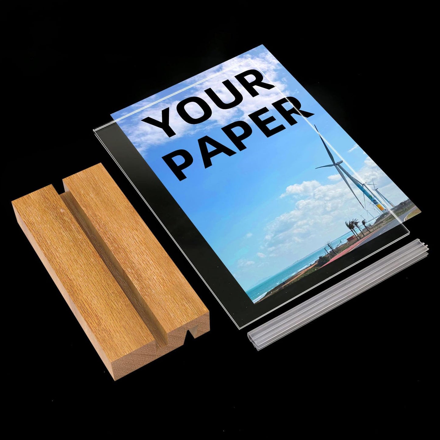 YEEON 8.5x11 Inch Acrylic Sign Holder with Wooden Base, Desktop Display Stand (8.5x11 5Pack)