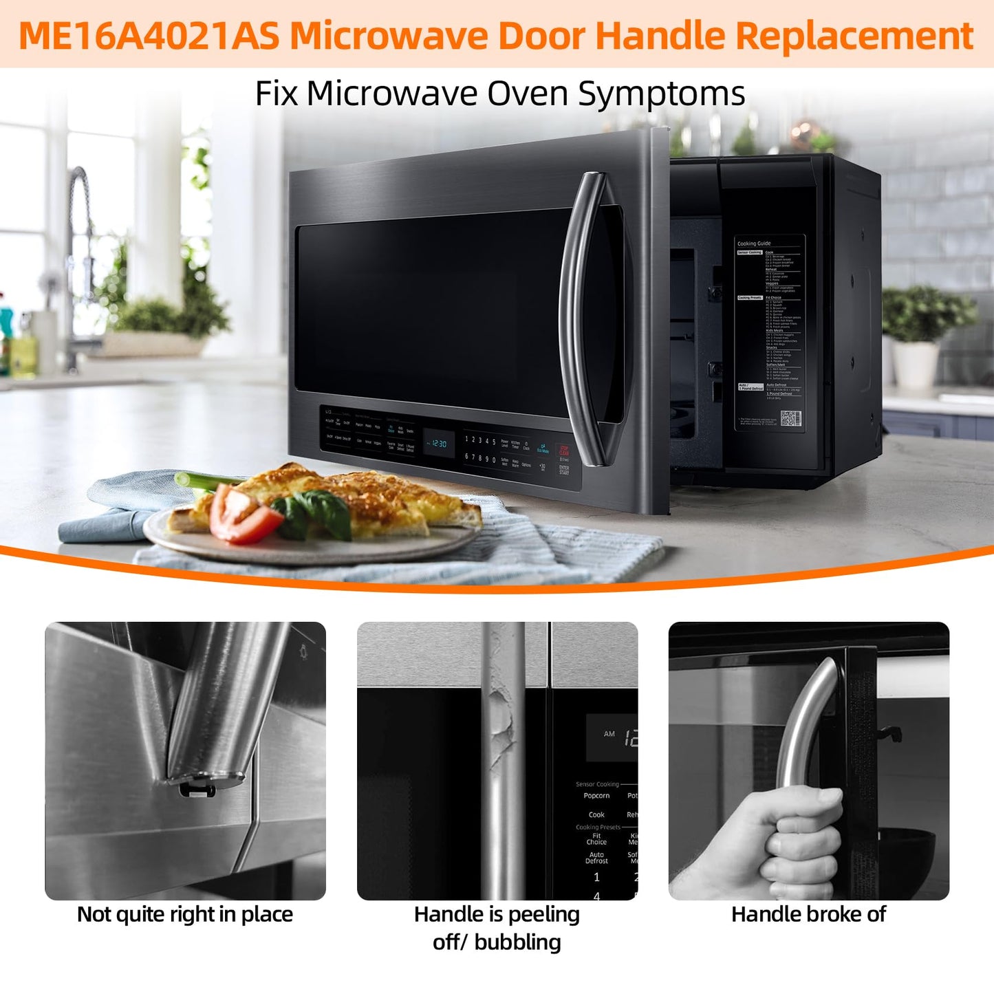 ME16A4021AS Microwave Door Handle, DE94-04313F Assembly Handle Compitable with Samsung Microwave Handle me16a4021as, Includes 2 Screws