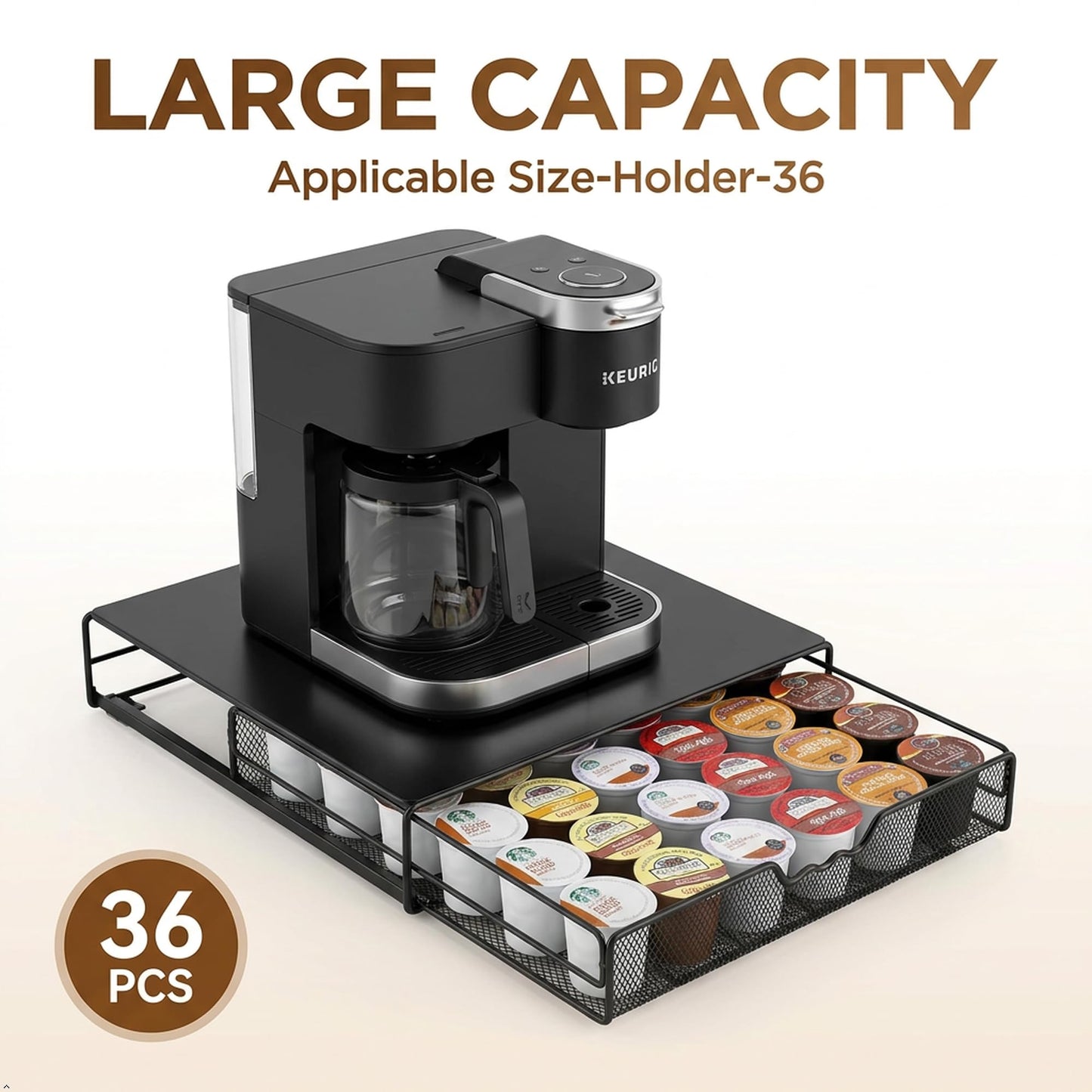 DecoBrothers K-Cup Holder Drawer for 36 Coffee Pods Storage, Black