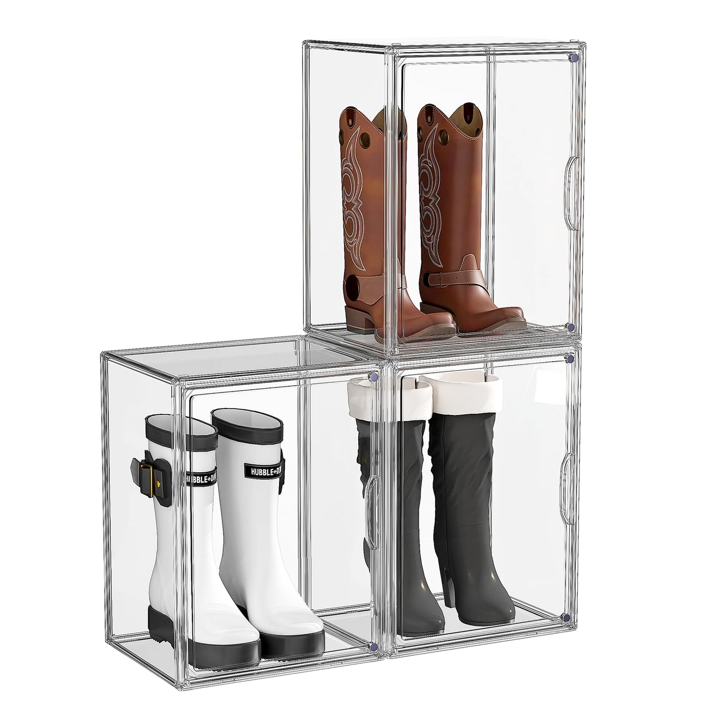 ZHAIXIAONIAN Boot Storage Organizer Tall Boots Boxes 3 Pack Clear Plastic Stackable Boot Organizers and Storage, Shoe Organizer Box, Shoe Bin Container, Acrylic Display Case for Entryway, Closet