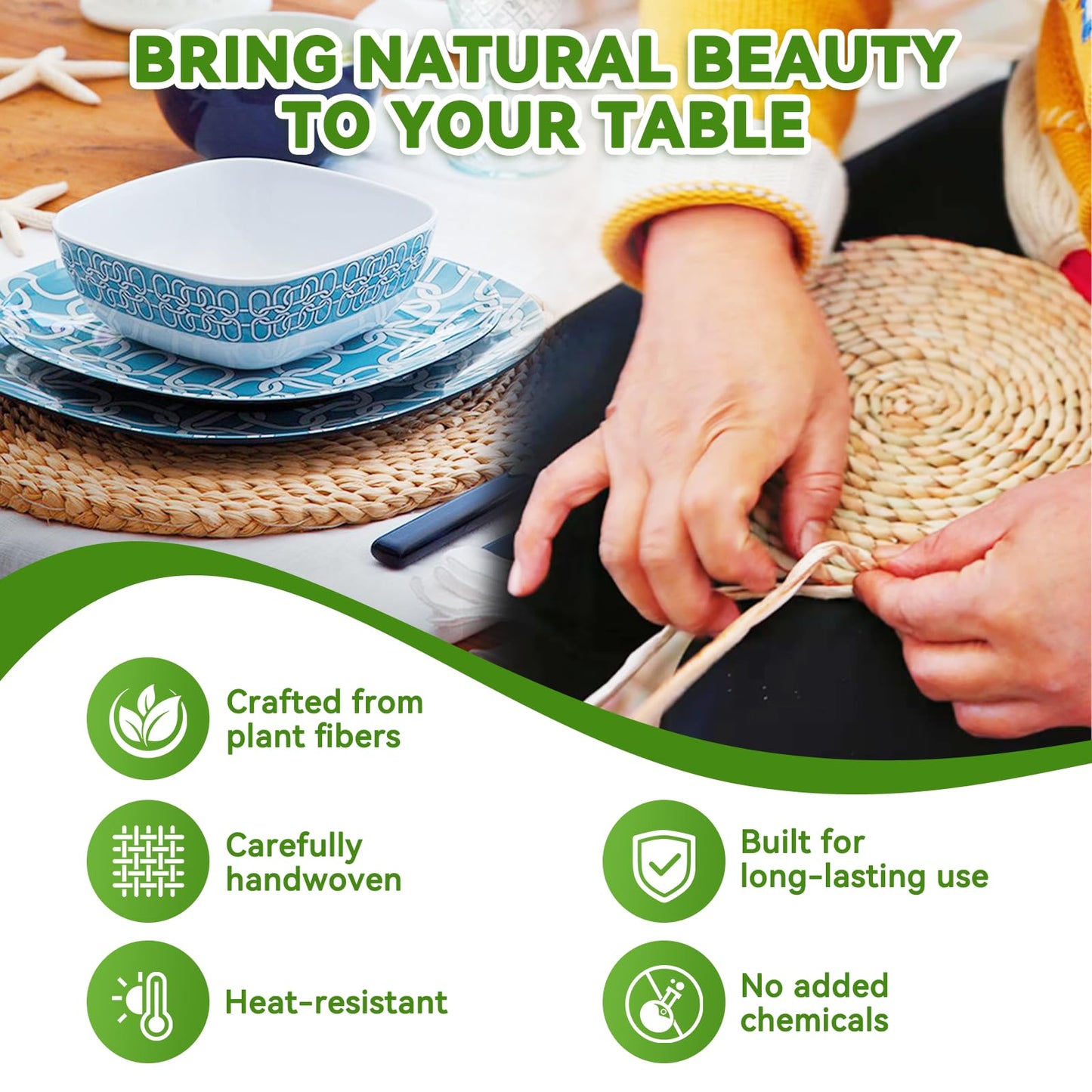 DRKSBesto Round Woven Placemats 13 inch Set of 20, Boho Rattan Placemats, Farmhouse Weave Place Mats, Rustic Braided Wicker Table Mats for Dining Table,Home and Wedding