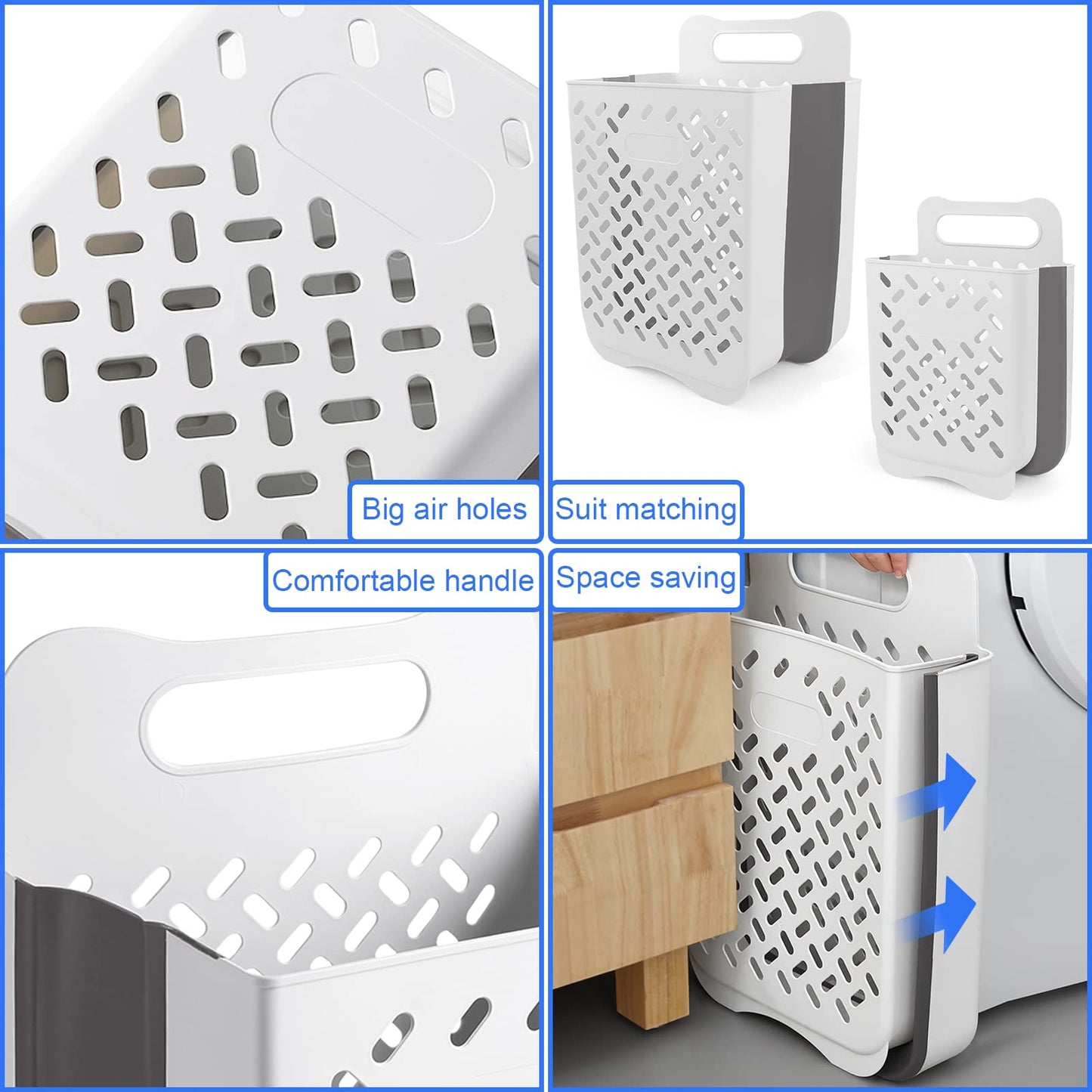 Laundry Basket Hamper,Hanging Wall Collapsible Laundry with Handle,Space-Saving Foldable Storage Dirty Washer Organizer Bin Multi-function Container Waterproof Durable,Set of 2(XL&M)