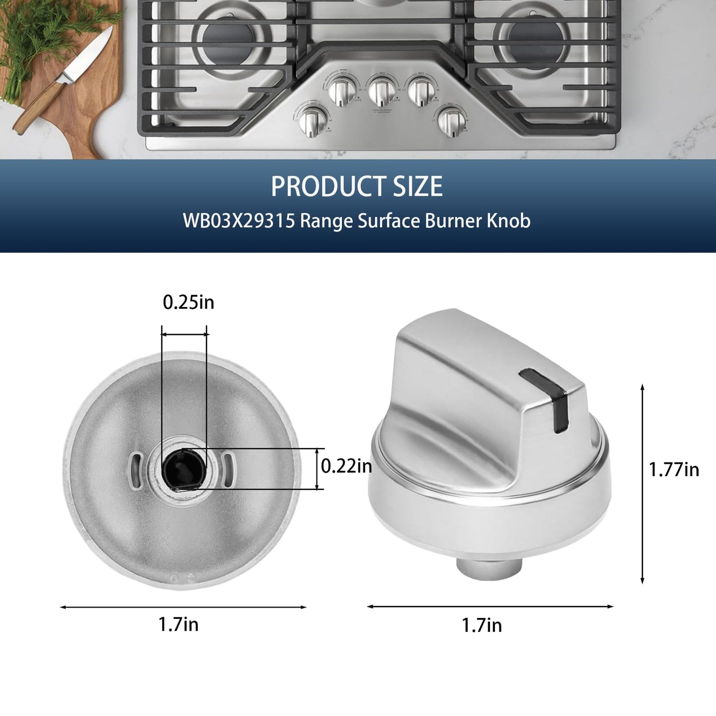WB03X29315 Knob Compatible with ge Stove Knobs Replacements,Fit Models JGP5030SLSS JGP5036SLSS JGP5030SL1SS JGP5036SL1SS, Cooktop Knobs Replacements Gas Range Oven Surface Burner Control Knob 5Pcs