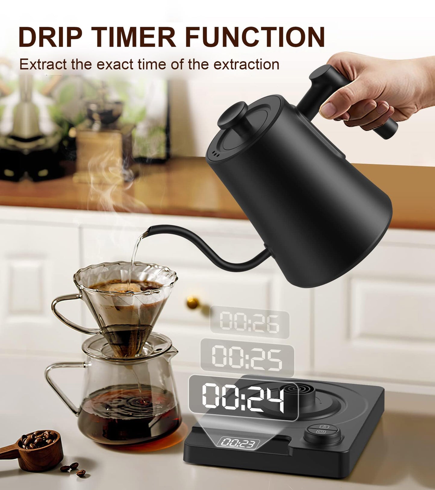 Gooseneck Electric Kettle with ±1℉ Temperature Control & Keep Warm for Pour Over Coffee & Tea, Rapid Boil, 304 Stainless Steel, Built-in Brew Timer, 1200W 1.0L