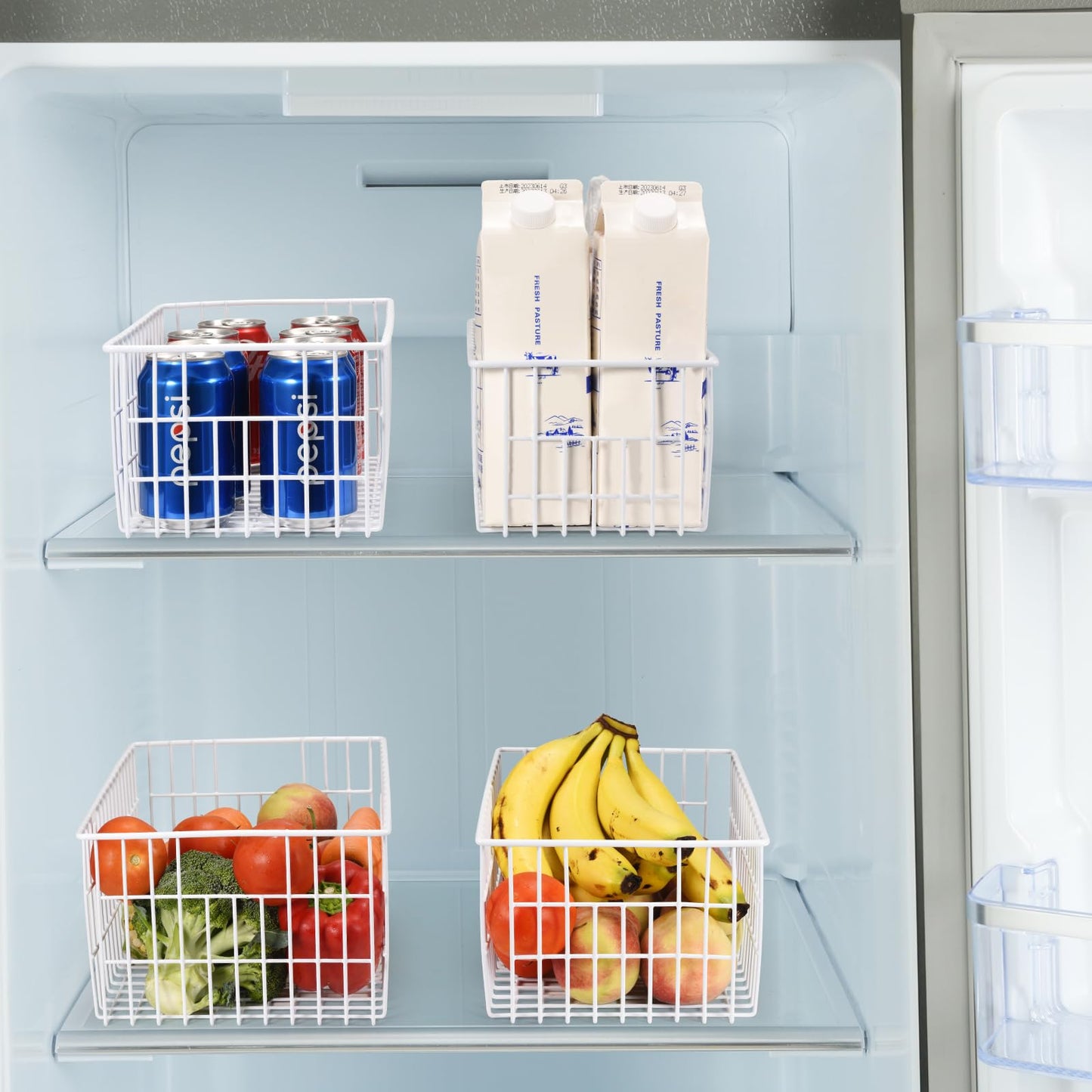 Orgneas Freezer Organizer Bins, Vertical Sides Wire Freezer Baskets for Upright Freezer, Chest Freezer Organizer Deep Freezer Storage Containers for Foods, Snacks, Vegetables, Fruits, Set of 6